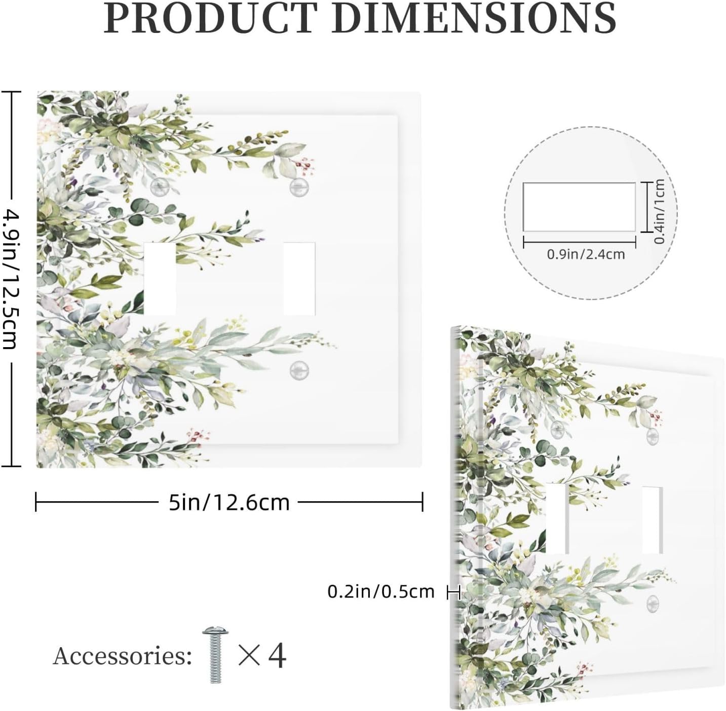 Decorative Light Switch Plate Covers Rustic Eucalyptus Leaves Green Leaf 2 Gang Light Switch Cover Unique Double Toggle Wall Plate Outlet Covers for Bedroom Home Decor （2 Pack）