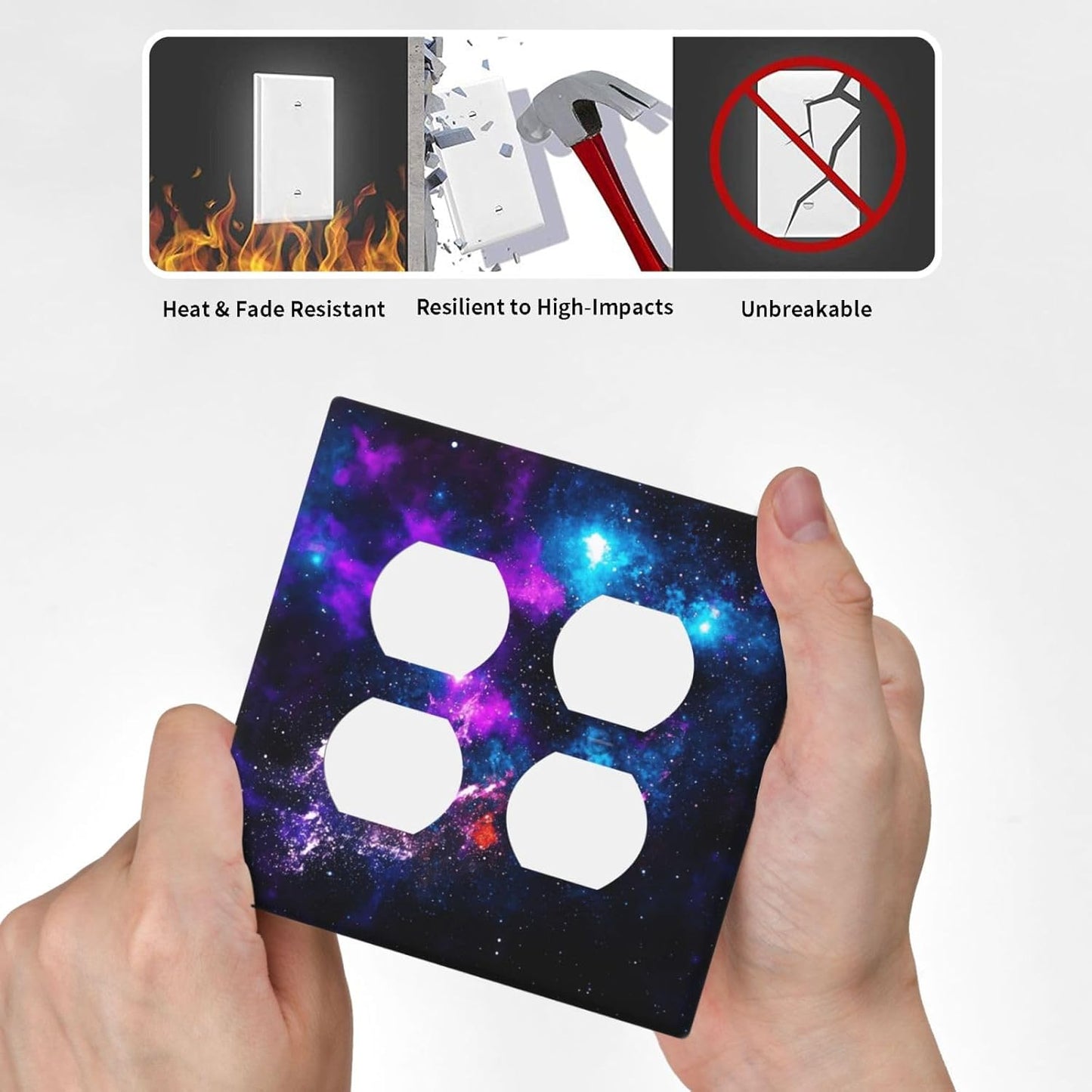 Outer Space Colorful Starry Sky Galaxy Planet Outlet Covers 2 Gang Double Duplex Decorative Light Switch Covers Electrical Wallplates Socket Faceplate for Bed Room Living Room Decor