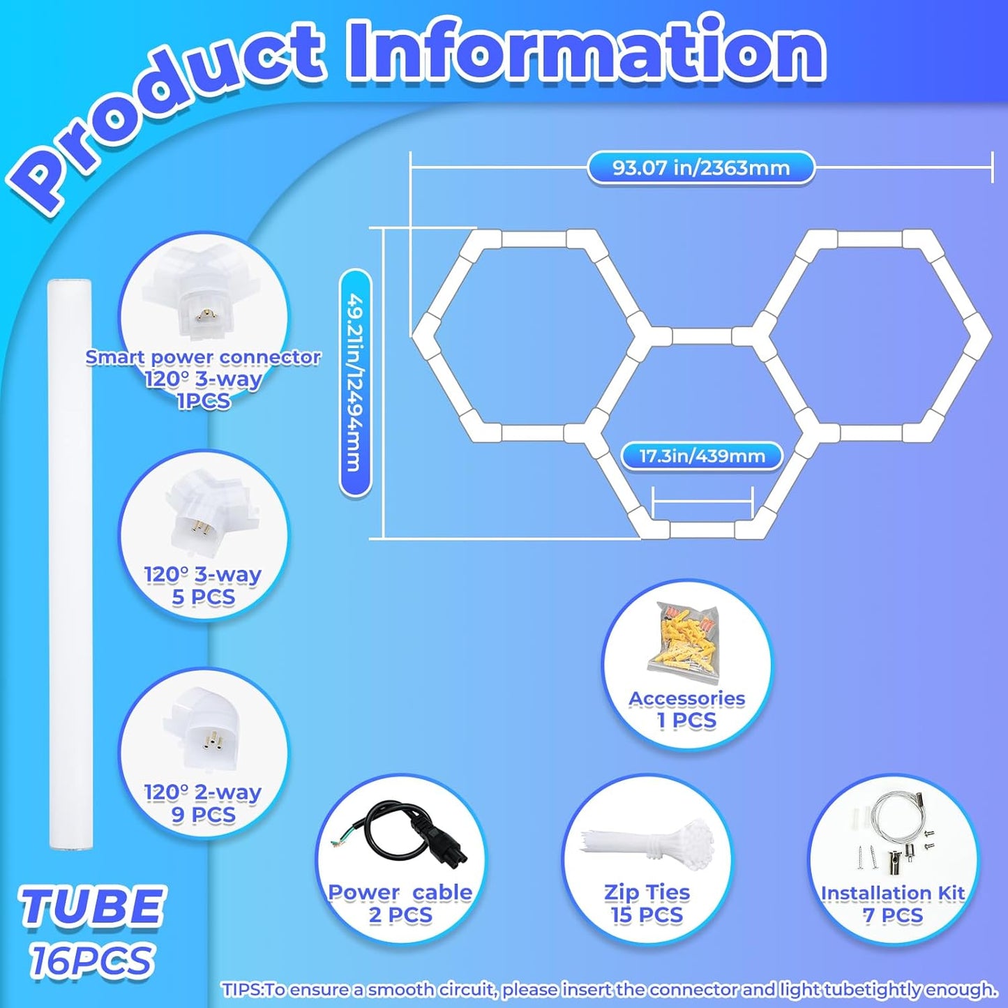Hexagon Garage Lights-128W LED,5000K 14080LM Updated Bigger Size 16 Pack Lights for Car Detailing,Workshop,Basement,Gym,Bar