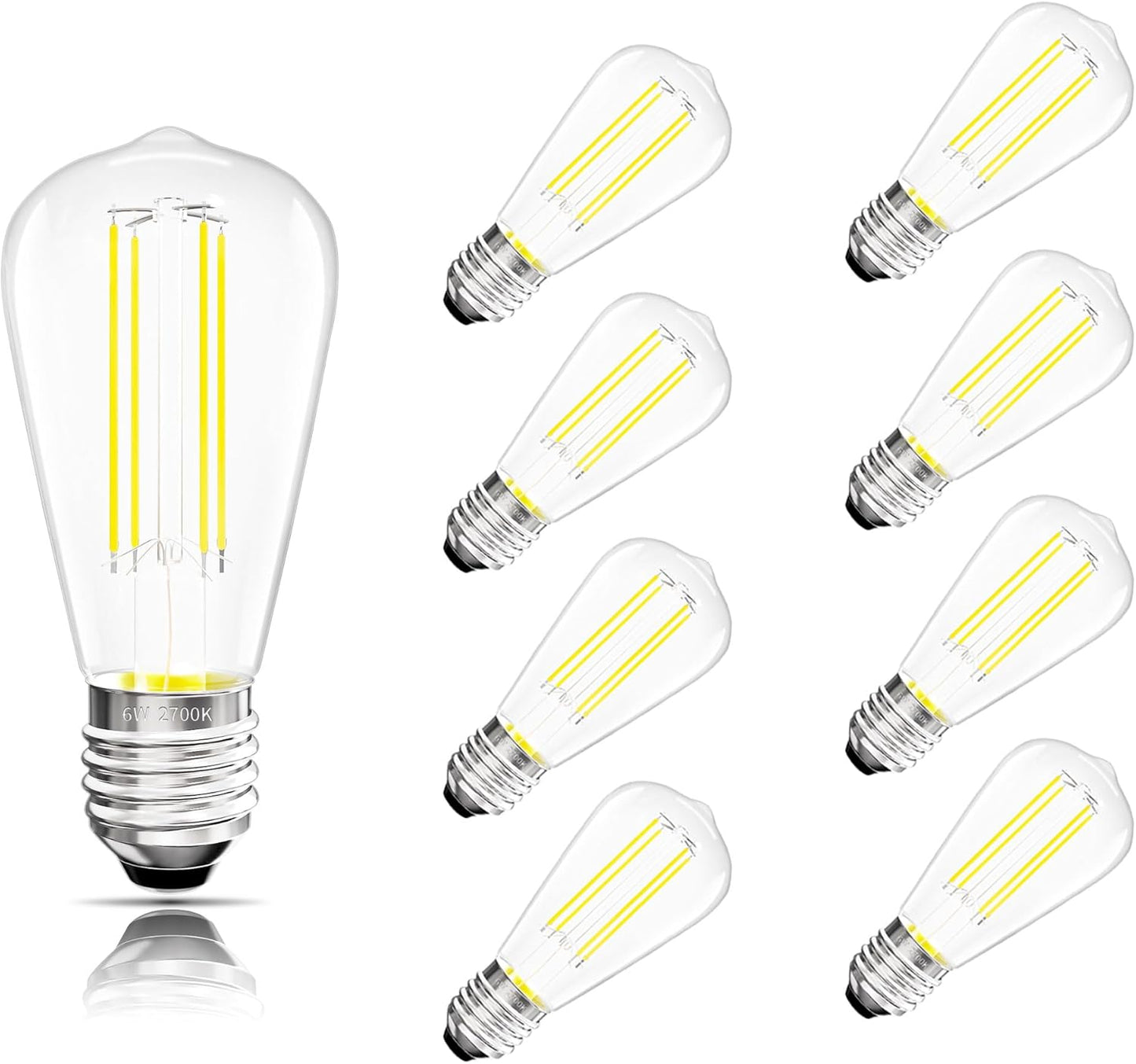 Edison Bulbs E26 Medium Base 2700K Soft White, 750LM ST58 Vintage LED Filament Bulb Clear Glass, Equivalent 75W Dimmable Lights Bulb 90+ CRI for Chandeliers, Pendants, Wall Sconces, 9 Pack
