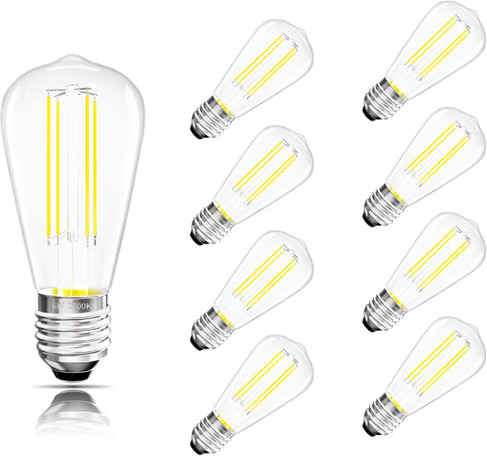 Edison Bulbs E26 Medium Base 2700K Soft White, 750LM ST58 Vintage LED Filament Bulb Clear Glass, Equivalent 75W Dimmable Lights Bulb 90+ CRI for Chandeliers, Pendants, Wall Sconces, 9 Pack