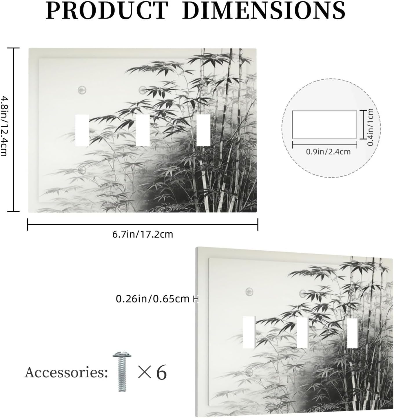 Light Switch Covers Watercolor Vintage Ink Bamboo Forest 3 Gang Wall Plates Triple Toggle Outlet Cover Decorative Switchplates Electrical Panel Cover for Kitchen Living Room 4.8 X 6.7 IN