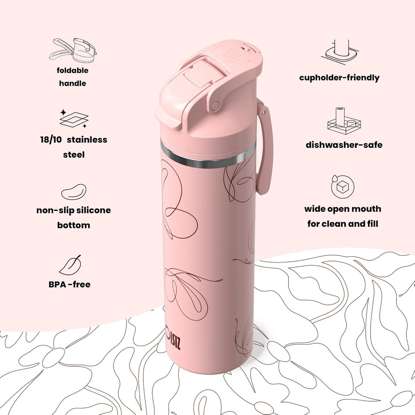 OISIZ Insulated Water Bottle 24 oz with 2 in 1 Spout and Straw Lid,One Click Safety Lock,100% Leakproof,Keep Cold 24H,Vacuum Stainless Steel Water Bottle for School,Travel and Sports,Dishwasher Safe