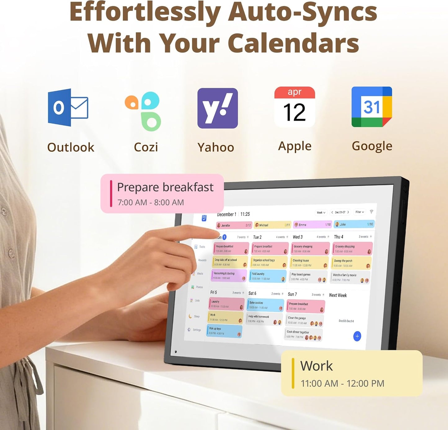 Dragon Touch 10.1 inch Digital Calendar Chore Chart – Interactive Touchscreen, Smart Family Planner, Hearth Display Desk Digital Calendar Seamless Scheduling Black