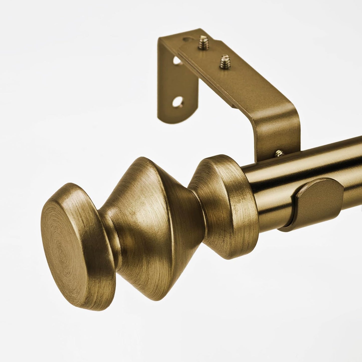 1-1/8 Inch Diameter Warm Gold Curtain Rods with Modern Geometric Finials, 72-144'' Telescoping Single Curtain Rods for window width 68-140 inch, 1 pack