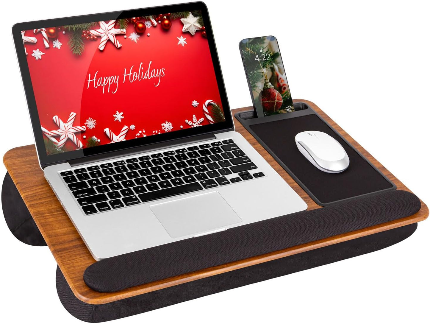 LAPGEAR Home Office Pro Lap Desk with Wrist Rest, Mouse Pad, and Phone Holder - Espresso Woodgrain - Fits up to 15.6 Inch Laptops - Style No. 91612