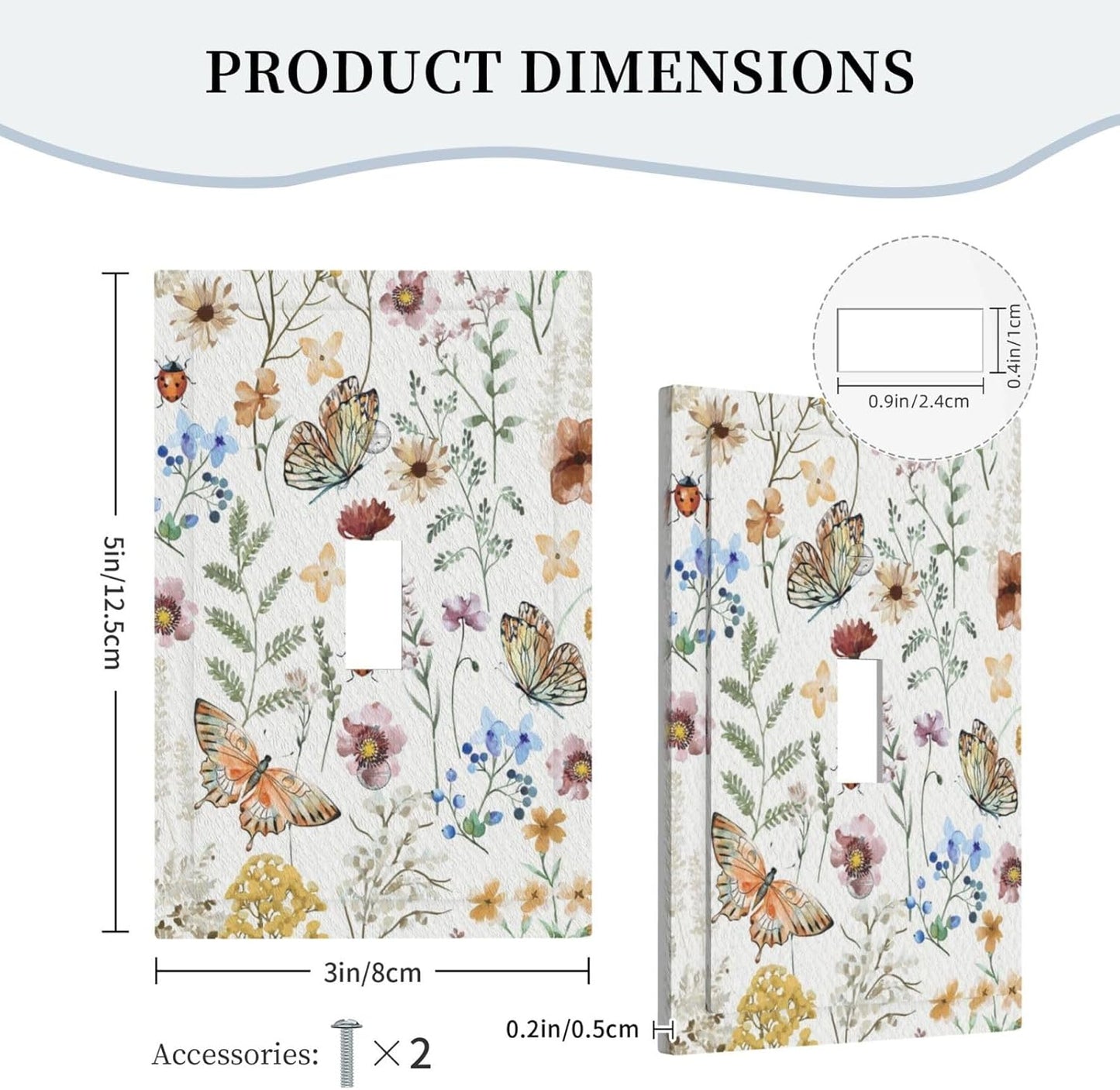Decorative Light Switch Cover Boho White Background Butterfly Rustic Flower Single Toggle Personalized Wall Plate Switchplate 1 Gang Switchcover Decora Light Switch Plate for Home Decor