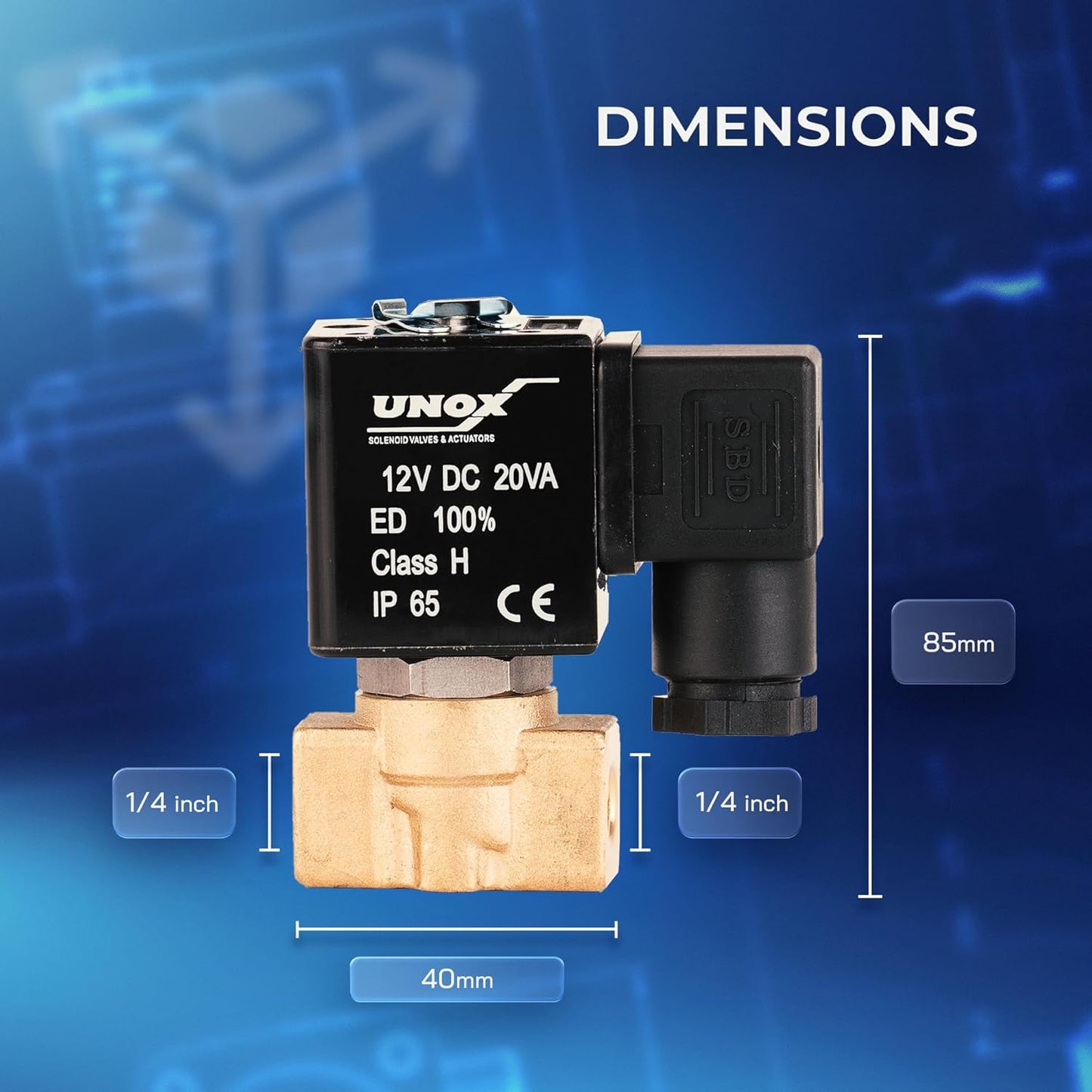 UNOX 1/4" NPT Solenoid Valve 12V DC, Brass Control Valve Normally Closed - 0-232 PSI Multi-Purpose Reliable Control Valve for Water, Air, and Gas - Solenoid Valves