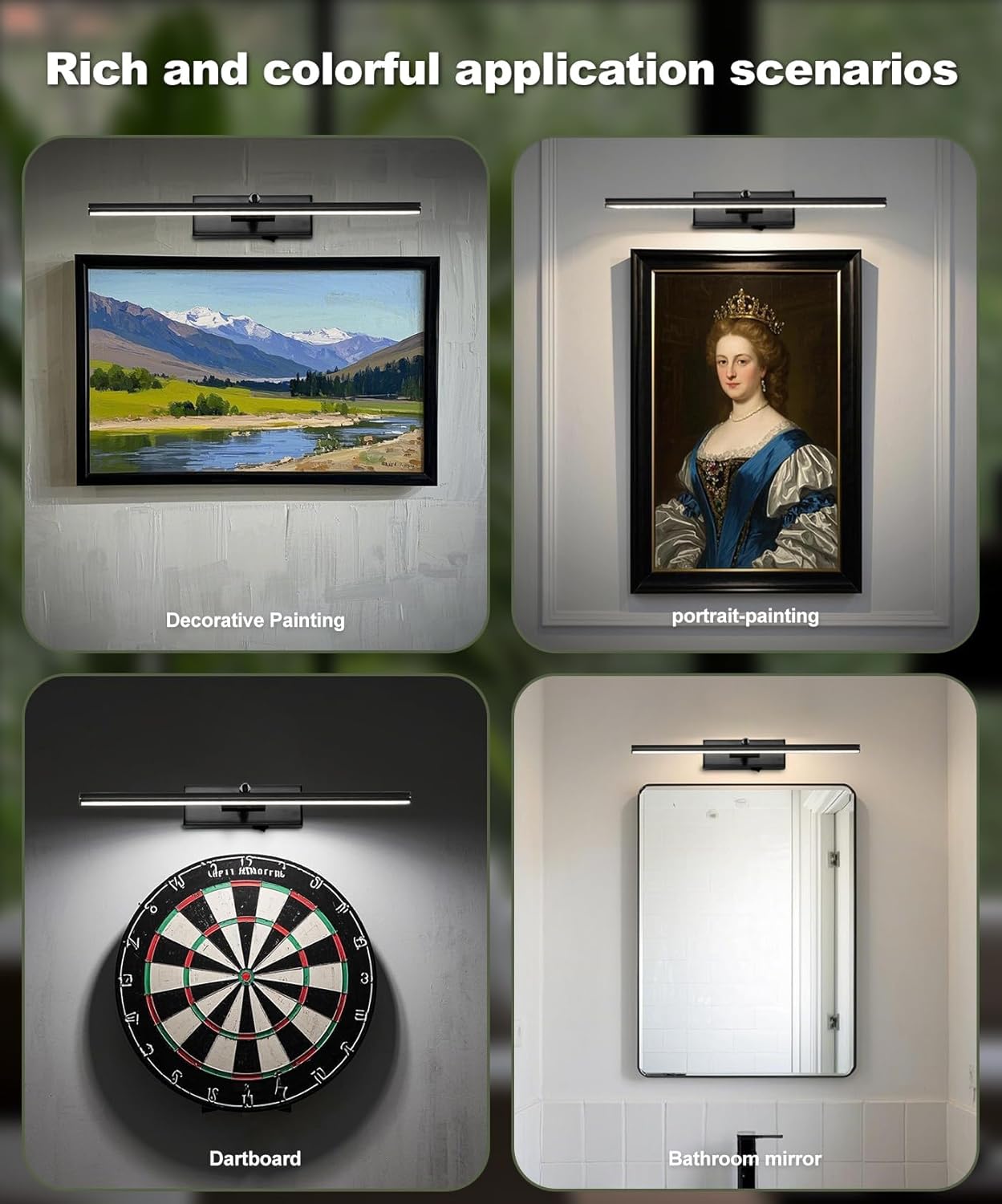 Battery Operated Picture Light with Wireless Remote 3CCT Dimmable Black Wall Art Lights for Paintings Rechargeable Home Decor Gallery Light 20'' Artwork Lighting for Canvas Timer Function