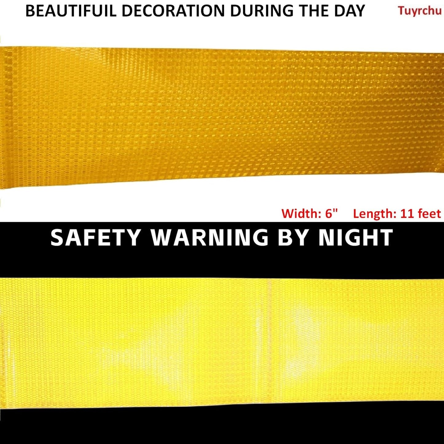 Yellow Reflective Tape 6 inch, Outdoor Waterproof High Visibility Warning Industrial Marking Tape, Safety Stickers (11 feet)