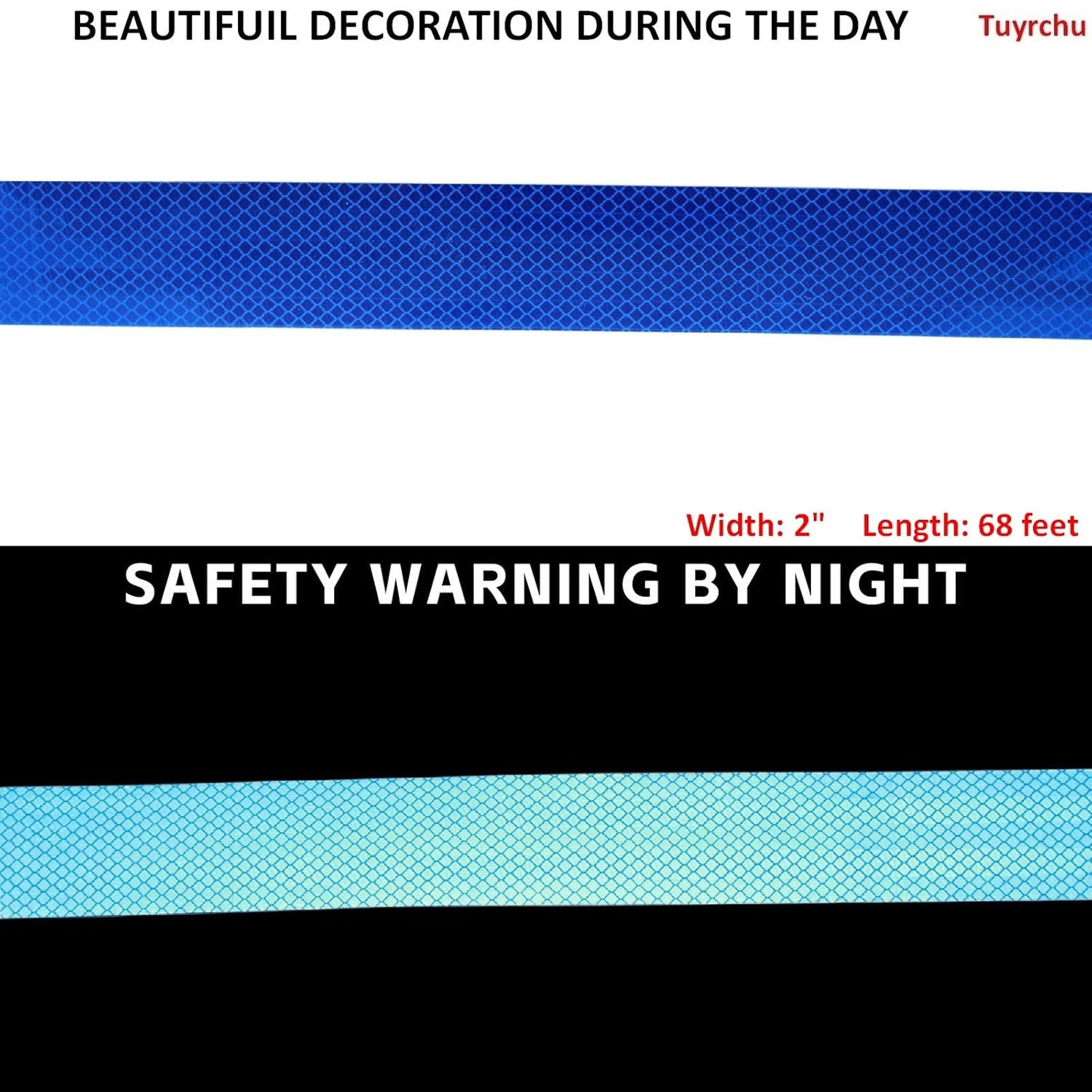Non Fading Blue Reflective Tape Outdoor Waterproof 2 inch, High Visibility Warning Industrial Marking Tape,Safety Stickers (68 feet)