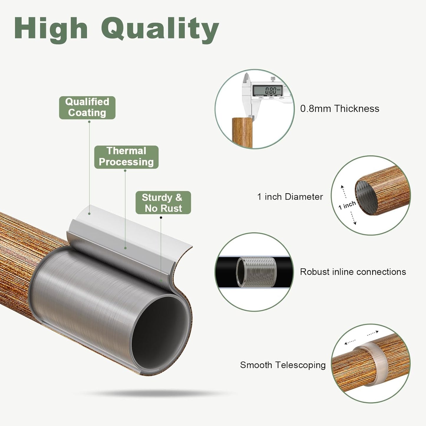 Imitation Wood Grain Curtain Rods for Windows 48 to 84 Inch,1 Inch Heavy Duty Adjustable Wood Curtain Rod,Boho Decorative Drapery Rods Set with Brackets,Size:36''-88''