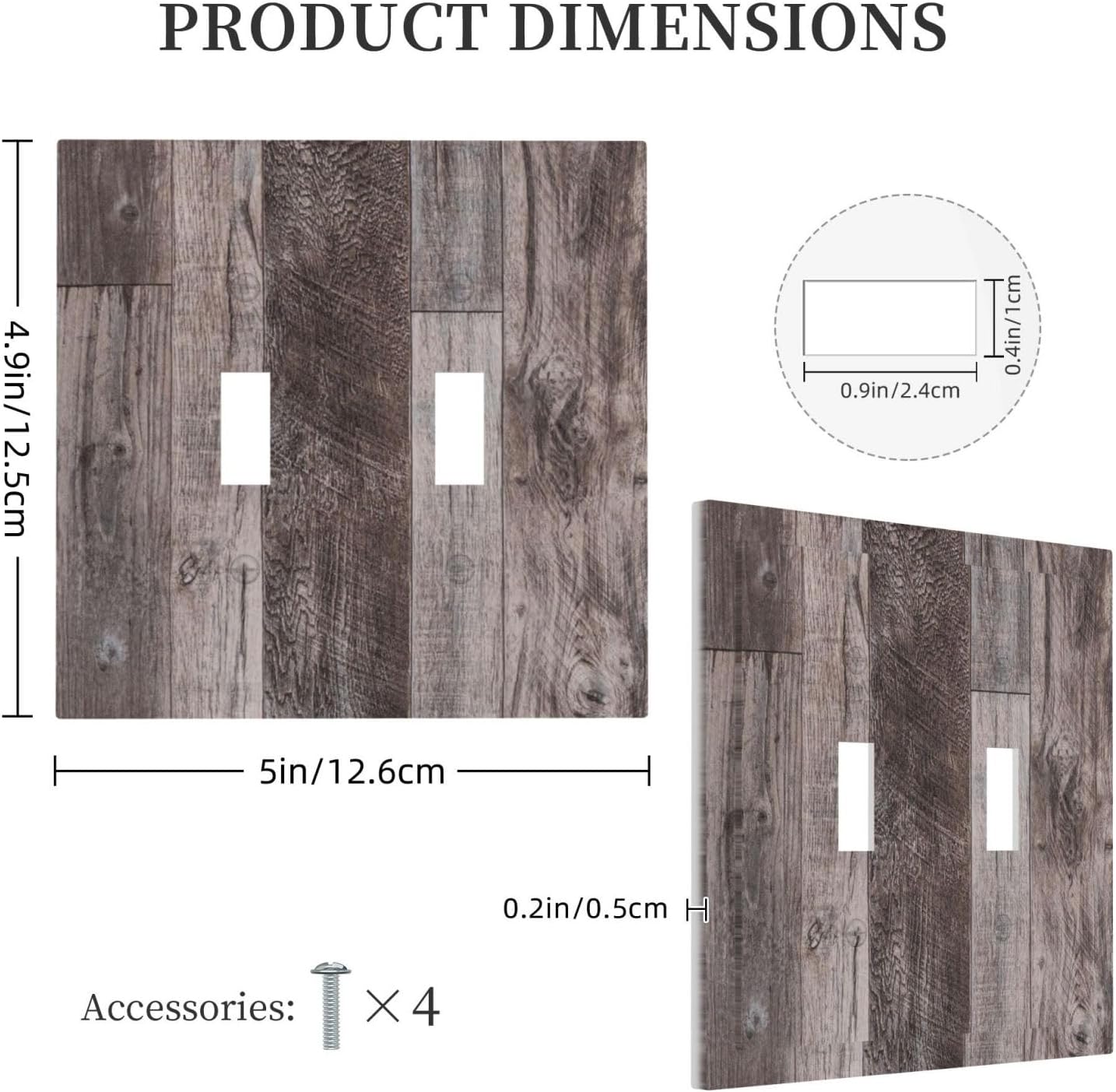 Decorative Switch Plates Rustic Dark Grey Wood Retro Country Wooden 2 Gang Double Toggle Outlet Light Switch Cover Wall Plate Electrical Faceplate for Farmhouse Cabin Decor