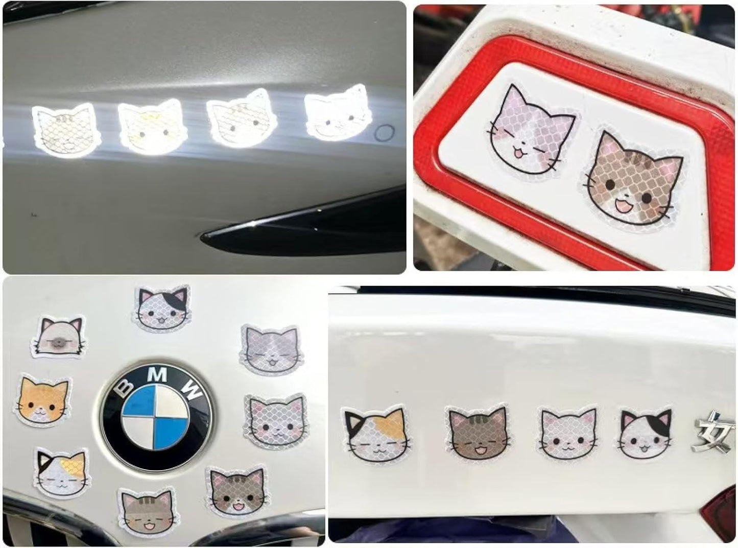 Reflective Stickers 20 Pcs, Outdoor Waterproof High Visibility Warning Safety Adhesive Reflector (1.5" X 1.8", Cat face)
