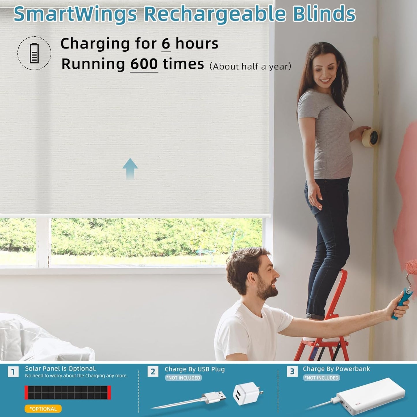 SmartWings Motorized Smart Roller Shades in Light Filtering, Electric Blinds with Remote for Windows Compatible with Alexa/Google Home/Homekit, Customized, Safari Translucent Ivory