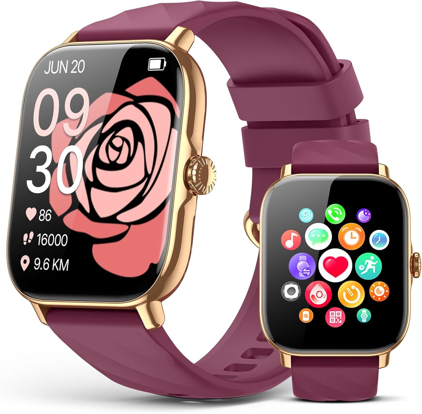 Smart Watches Fitness Tracker for Men Women with Step Counter, Sleep /Calorie Monitor, Pedometer, IP68 Waterproof, 120+ Sports for iPhone Android, 1.91” Touchscreen Smartwatch (Casual, Wine-red, 1.91)