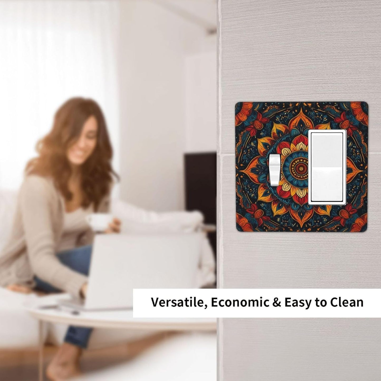 Boho Colorful Mandala 2 Gang Combo 1 Toggle 1 Rcoker Light Switch Covers Decorative Switch Plates Electrical Switch Plates and Outlet Covers for Home Art Decor 4.5 X 4.5 IN