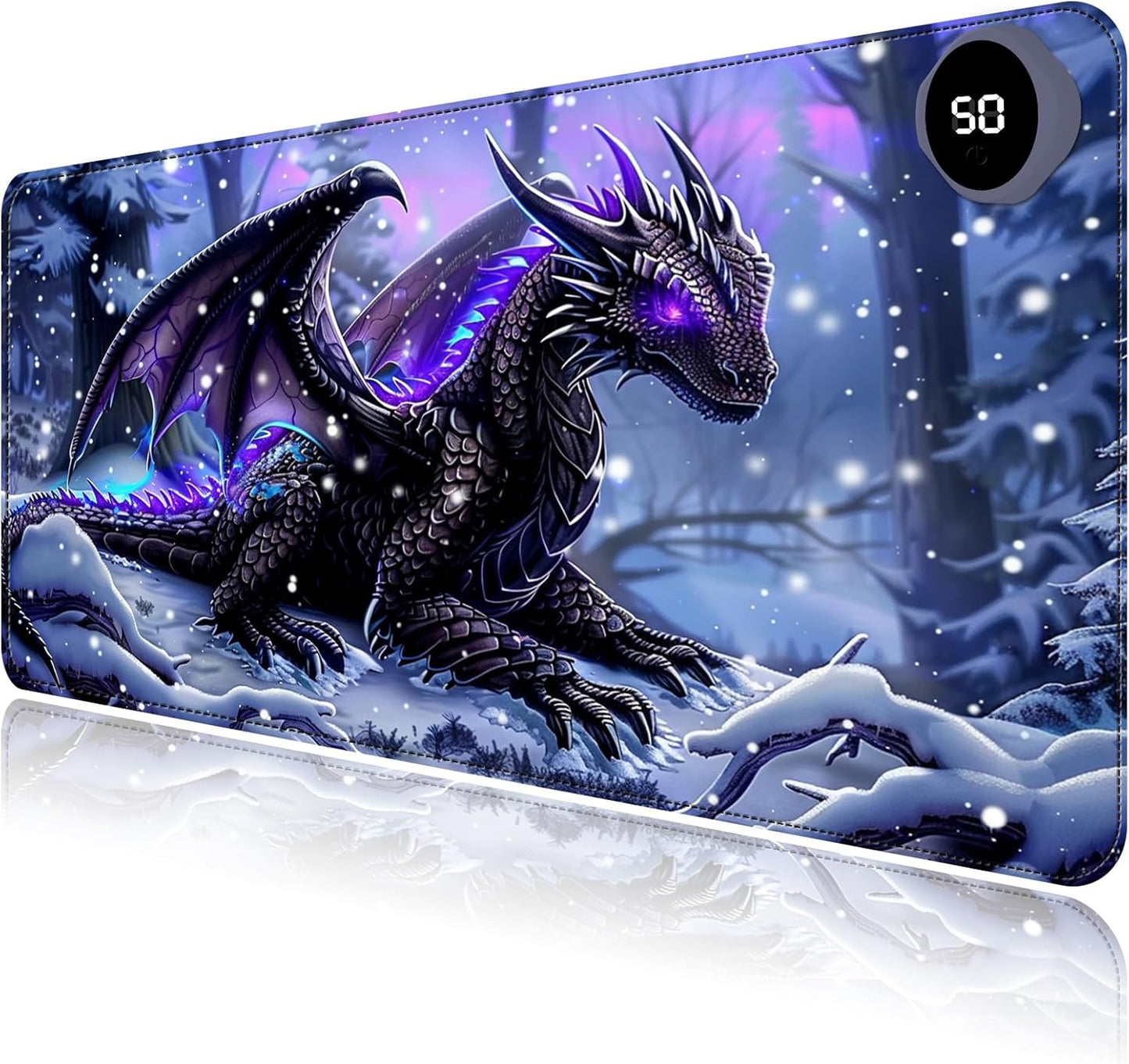Heated Mouse Pad with 3 Levels Heated & 3 Hours Auto Shut-Off Mouse Pad for Warming Hands in Office Home, 23.6" x 14.2"Large Safe Desk Mat Hand Warmer，Purple Flying Dragon