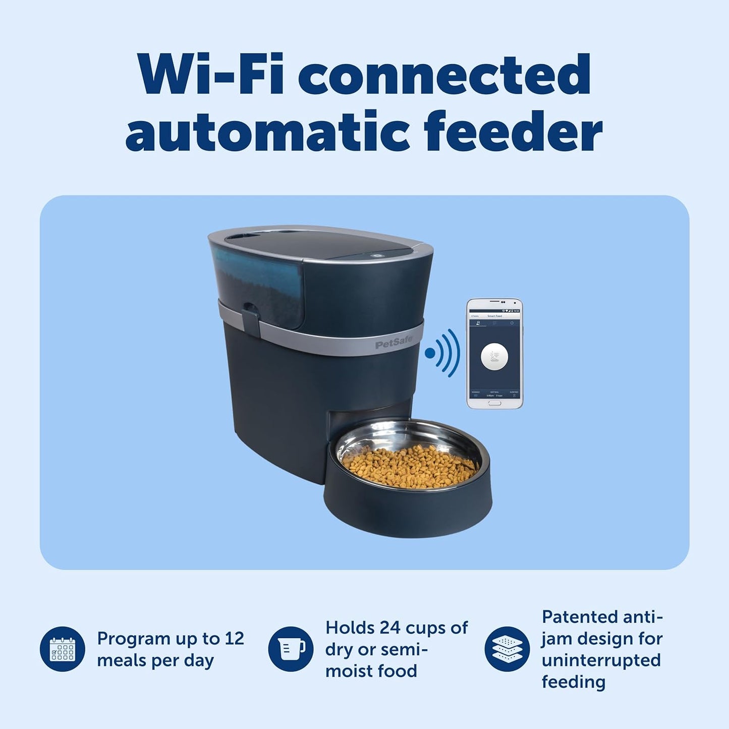PetSafe Smart Feed Pet Feeder, Automatic Cat Feeder, Automatic Dog Feeder with App, Compatible With Alexa, Apple, Android, Backup Batteries For Power Outage, Black