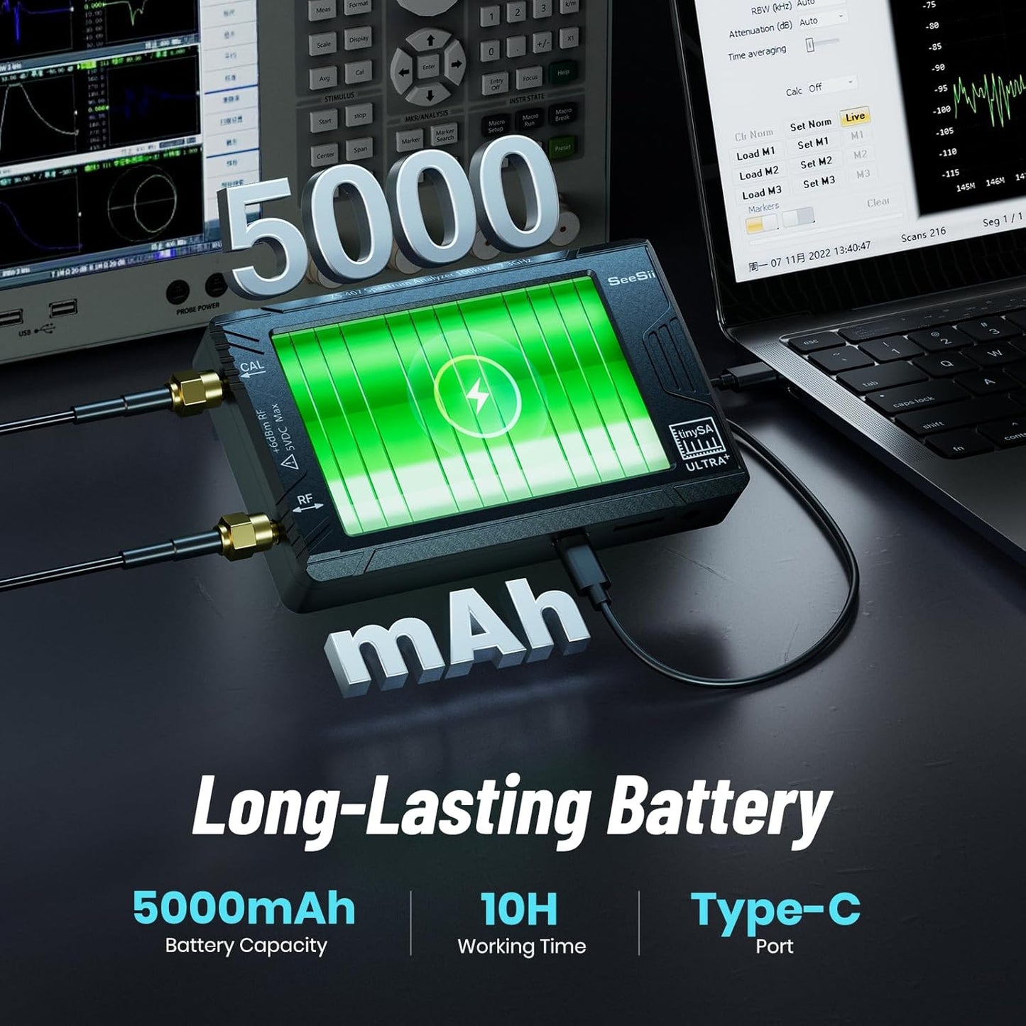 SeeSii TinySA Ultra+ ZS407 7.3GHz Spectrum Analyzer: 2025 Upgraded 4 Inch HW V0.5.4 100kHz-7.3GHz Handheld Tiny Frequency Analyzer - 2-in-1 RF Signal Generator 100kHz to 900MHz MF/HF/VHF UHF