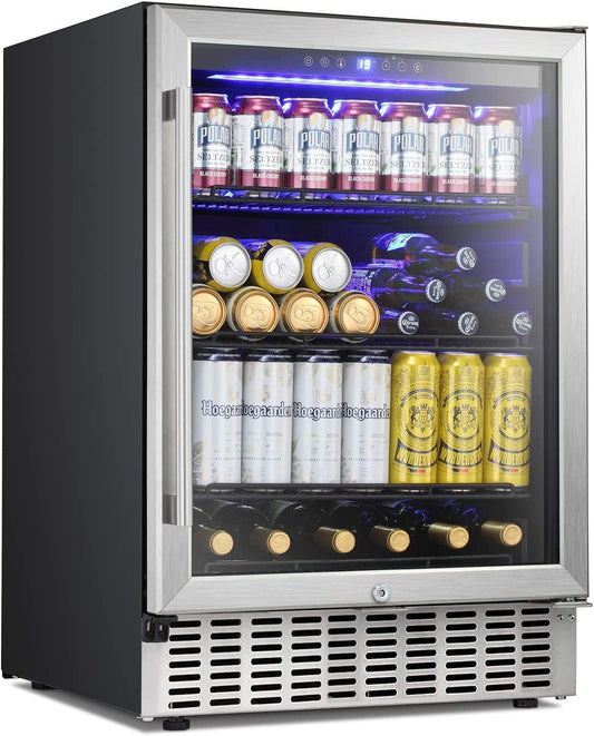 Antarctic Star 24 Inch Beverage Refrigerator, 180 Cans Capacity Built-in Beverage Cooler- Fit Perfectly into 24" Space Built in Counter or Freestanding-for Soda, Water, Wine-For Kitchen, Bar or Office
