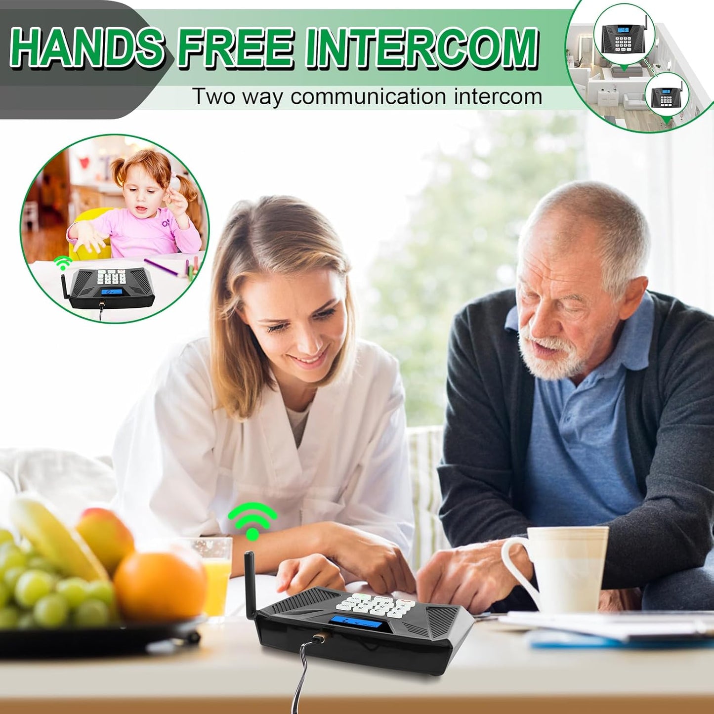 Intercoms Wireless for Home Upgraded, 5300ft Full Duplex Intercom Hands-Free, 2-Way Real-Time Intercom System with Group Call & Auto Answer for House/Office (2 Pack, Black)