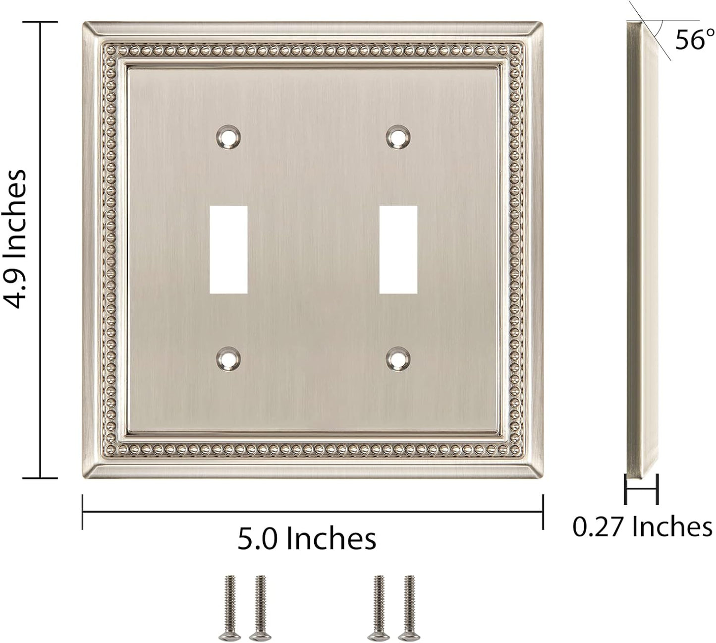 Henne Bery Sunken Pearls Heavy Duty Decorative Wall Plate Switch Plate Outlet Cover (Double Toggle, Satin Nickel)
