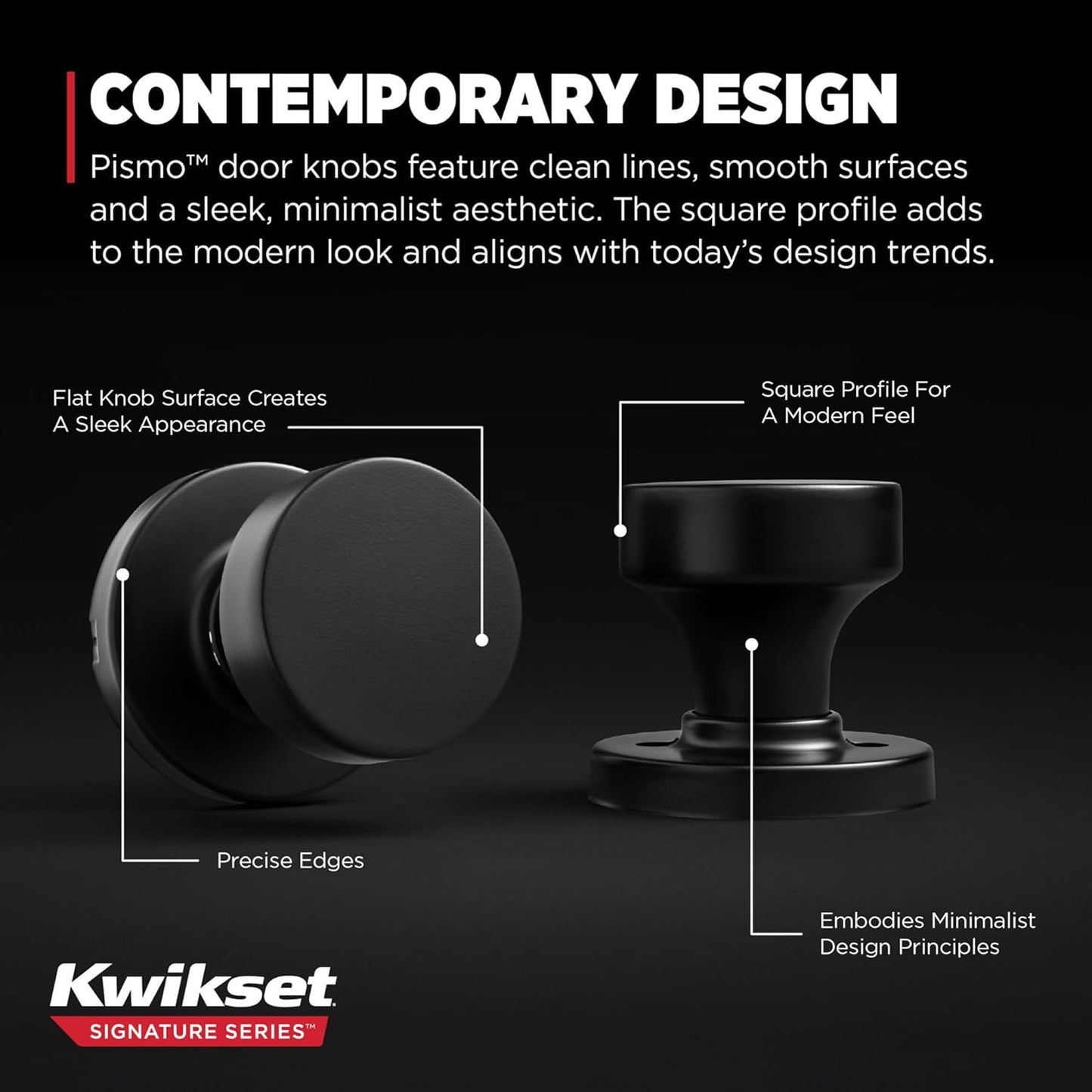 Kwikset Pismo Interior Passage Door Knob, Handle for Closet and Hallway Doors, Non-Locking Doorknob in Matte Black, with Microban Protection (Pack of 12)