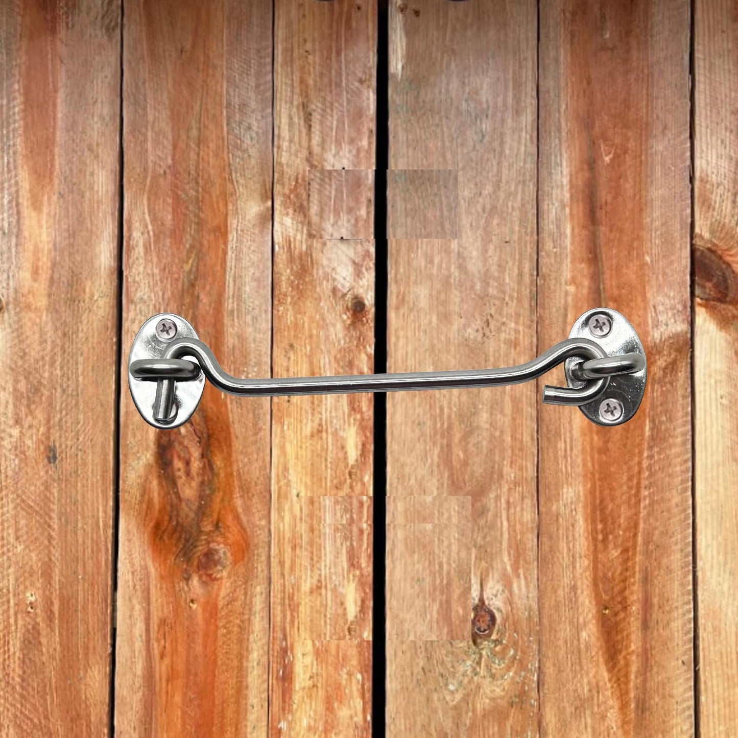 4 Pack 6" Hook and Eye Gate Latch, Stainless Steel Rust-Resistant Barn Door Lock Cabin Hooks for Gate Shutters Window Slide Barn Shed Cabinet Bathroom, with 16pcs Screw,Silver