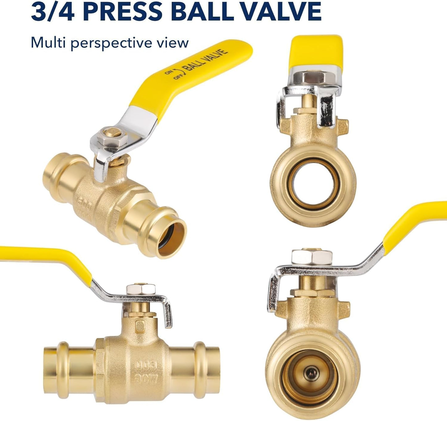 3/4" Press propress Ball Valve with EPDM O-Ring 1/4-Turn Full Port Shut Off Stop Valve for Copper Tubing Connection LF Brass 10PCS