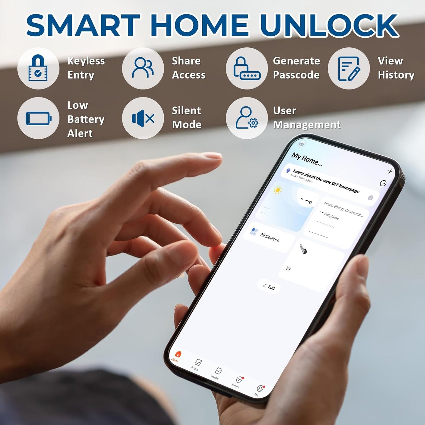 FITNATE Smart Fingerprint Door Lock, Keyless Entry Door Lever with APP, IC Card, Code, Key & Biometric Unlock for Bedroom, Home, Hotel, Office, Apartment