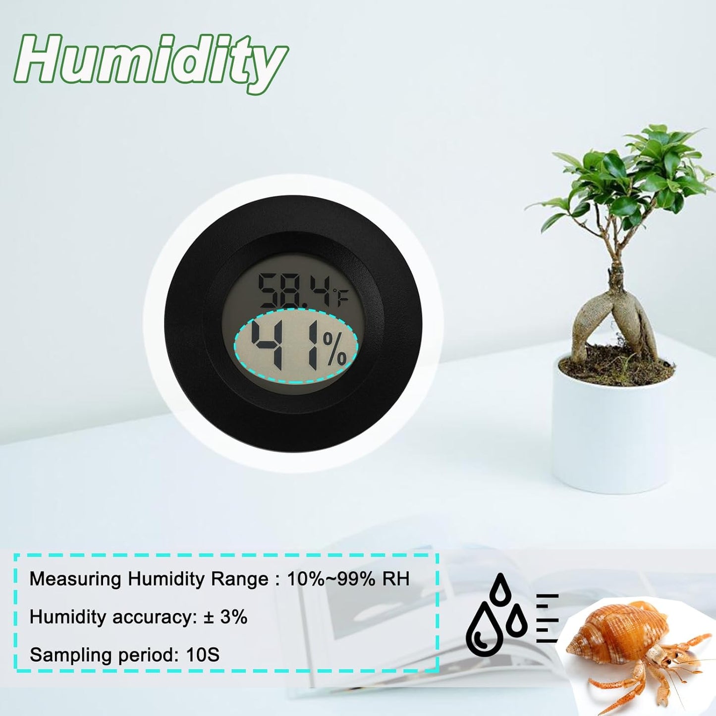 Reptile Thermometer and Humidity Gauge Digtal Terrarium Thermometer Circular Bearded Dragon Cage Accessories Reptile Temp and Humidity Gauge for Leopard Gecko Hermit Crab Gecko Lizard Etc 4pc