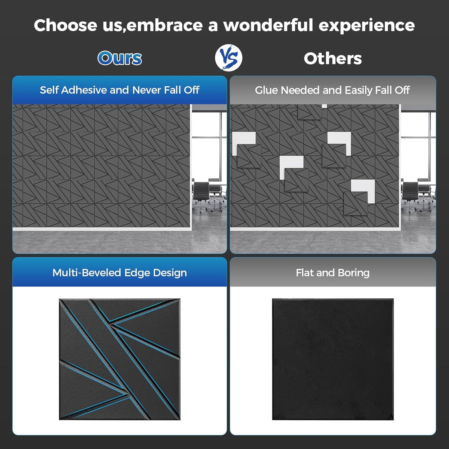 【20 Pack】 Acoustic Panels Self-Adhesive (0.4" Thick | 0.8lb/ft³ Medium Density) - 12x12 Soundproof Foam Tiles for Home Office/Wall Sound Absorption, Noise Reduction Panels Studio Use - White