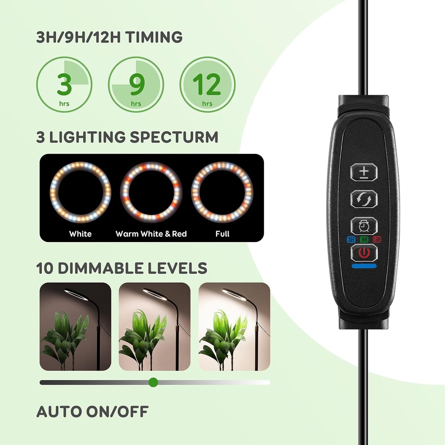 Dual Head Grow Light for Indoor Plants Full Spectrum Plant Light with 16.5"-68" for Growing Large Tall Plants Equipment with 3/9/12-hour Automatic Timers 3 Light Modes 10 Dimmable Levels
