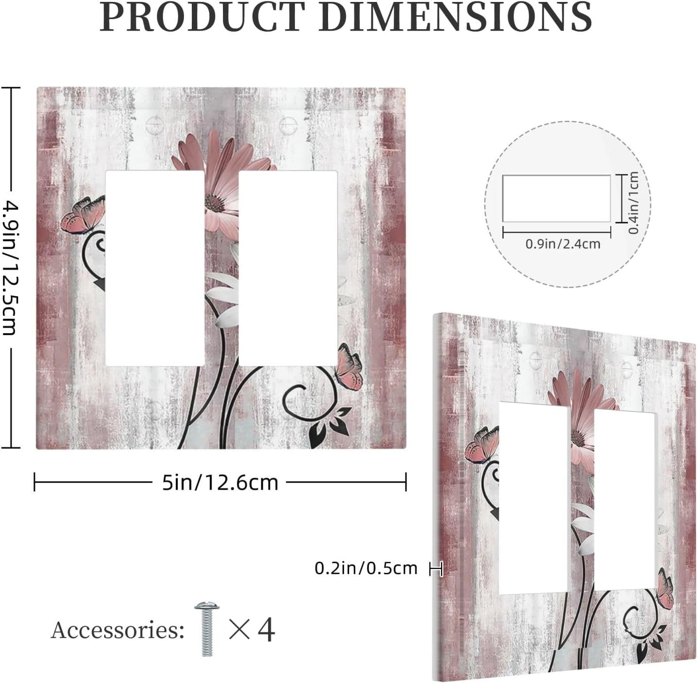 Decorative Outlet Covers Pink White Daisy Butterfly Wood Grain 2 Gang Double GFCI Rocker Electrical Wall Panels Light Switch Cover Plate for Farmhouse Bathroom Decor
