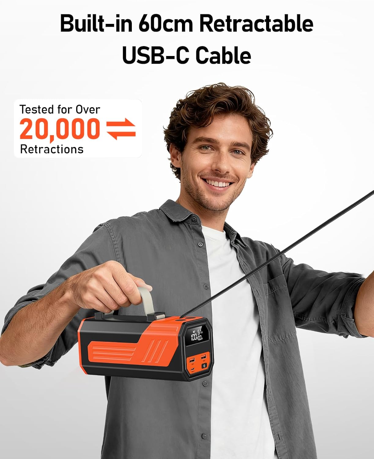 Laptop Power Bank,80,000mAh Portable Charger with 100W USB-C Ports, Built-in and Retractable Cables,100W Input, Fast Charging for MacBook Pro/Air/iPhone 16/iPad Pro/Galaxy S25 Ultra and More