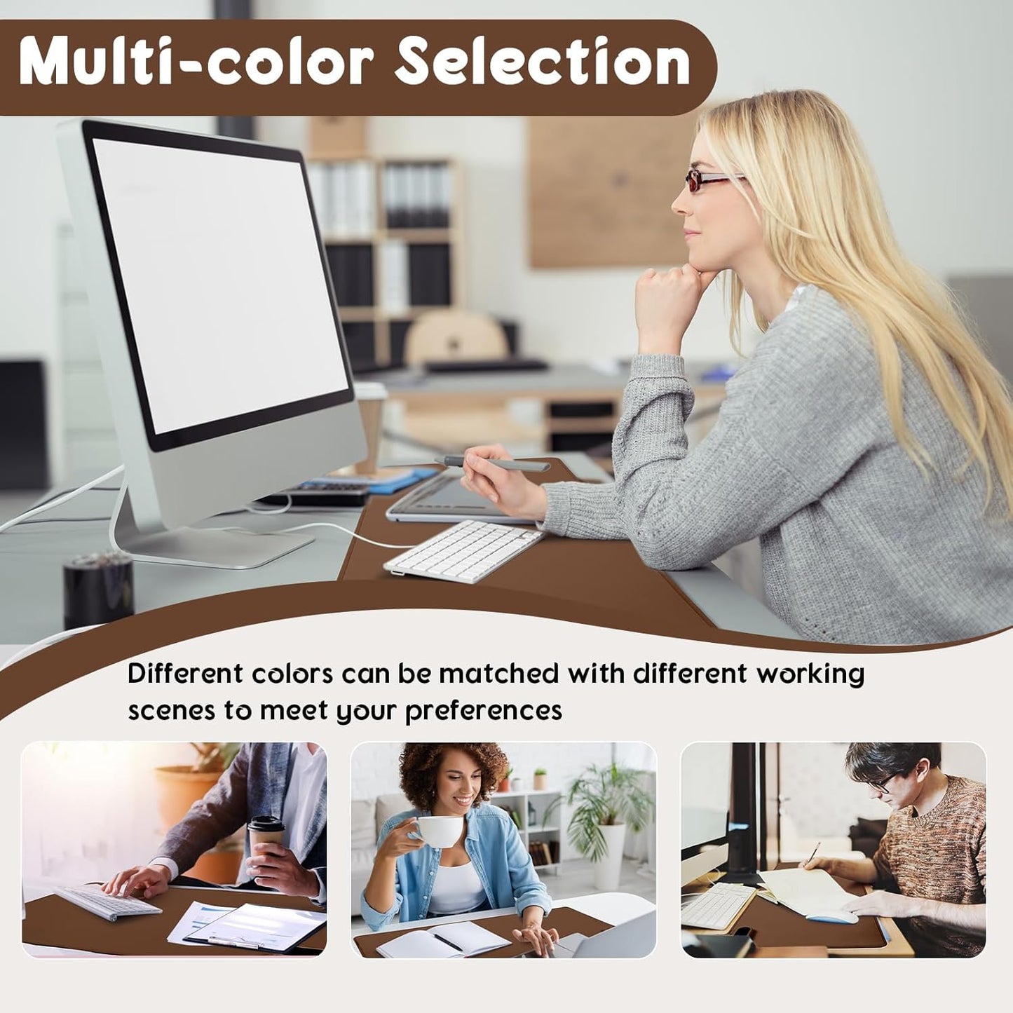 Konohan Heated Large Desk Mat PU Leather Warm Mouse Pad with 5 Heating Level & 4 Hour Auto Shut-Off Heating Keyboard Pad Warmer Gaming Mice Mat Only Supports 110v(Brown Color,31.5" X 13")