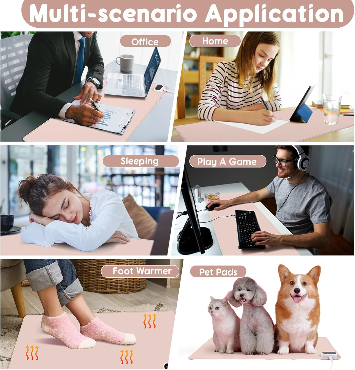Konohan Heated Large Desk Mat PU Leather Warm Mouse Pad with 5 Heating Level & 4 Hour Auto Shut-Off Heating Keyboard Pad Warmer Gaming Mice Mat Only Supports 110v(Khaki Color,31.5" X 13")