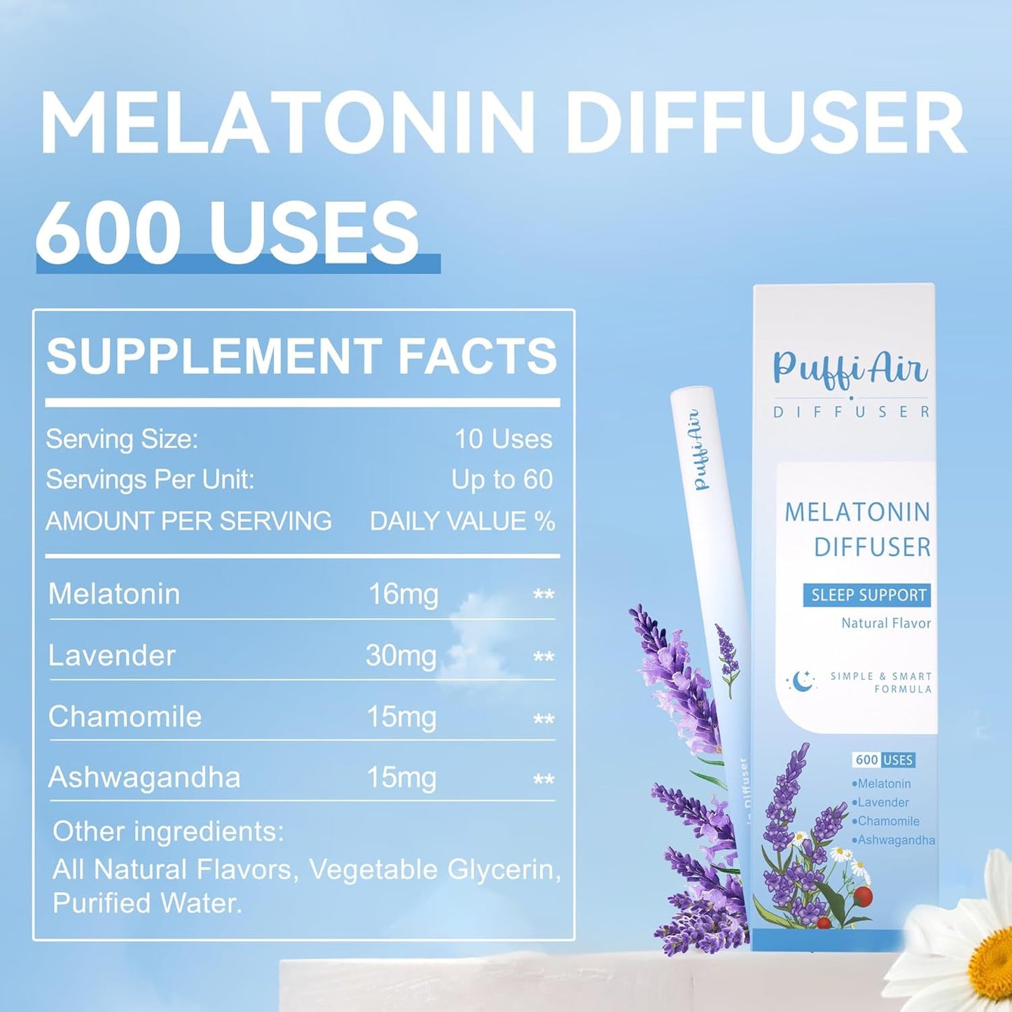 PUFFIAIR Day to Night Harmony Duo Herbal Diffuser Pen Set | Mullein and Melatonin Inspired Blends | Green Blue | 2 Count