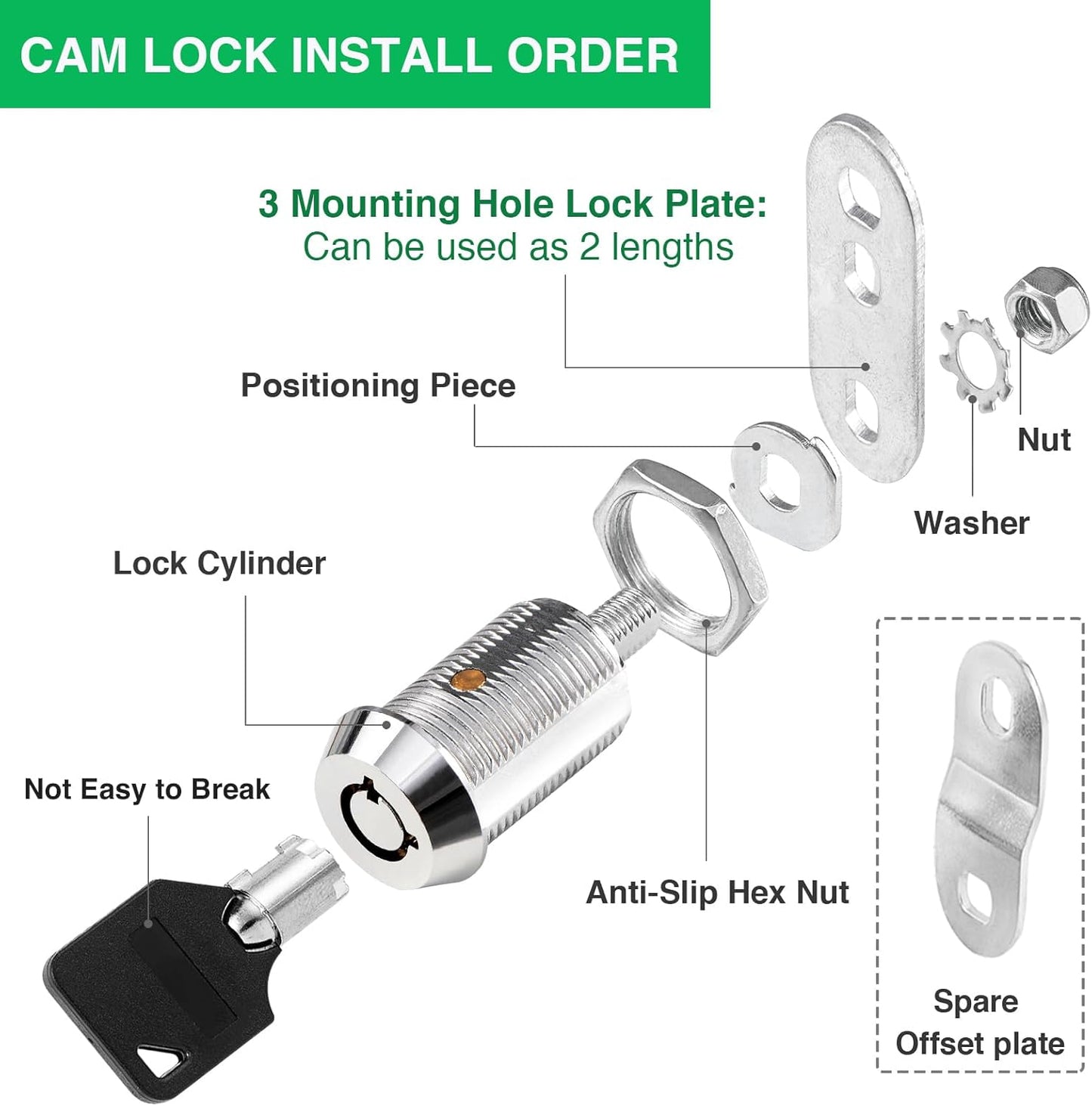 10 Pack Cabinet Lock with Keys, 1" RV Storage Locks Keyed Alike, RV Locks for Storage Door, Camper Toolbox RV Cam Locks with Manual(10Pack, 1 Inch)