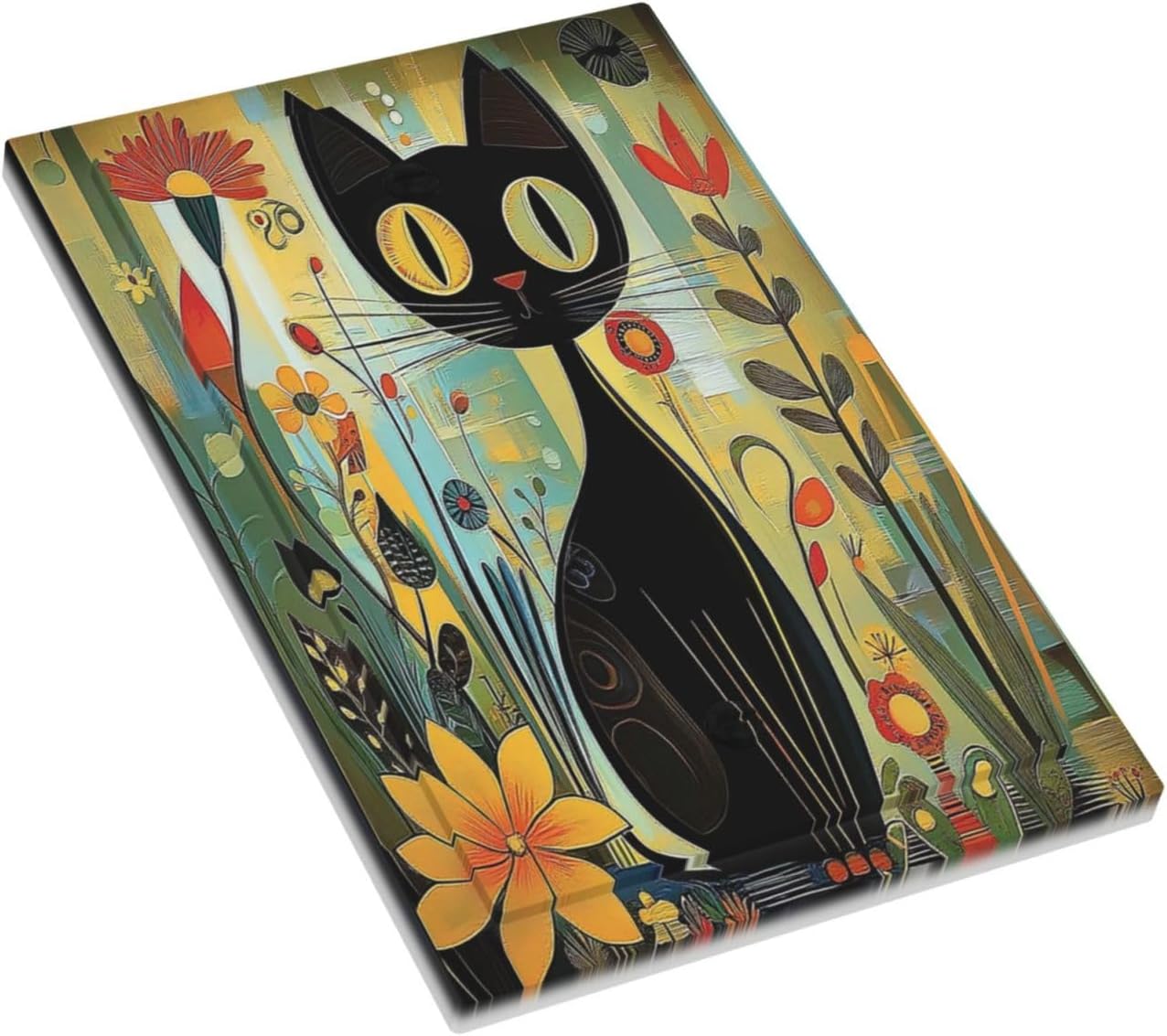Funny Cat Retro Abstract Flowers Kitten Light Switch Cover Plate 1 Gang No Device Blank Electrical Wall Plates Faceplate Decorative Switch Plate For Kids Room Bed Room Decor