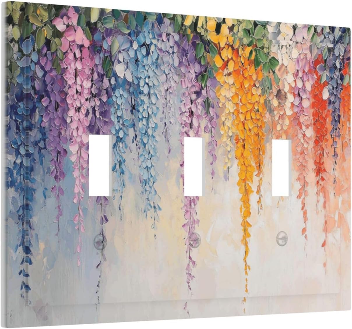 Colorful Wildflower Wisteria Cascade Floral Flower Decorative Switch Plates 3 Gang Wall Plate Triple Toggle Light Switch Cover Faceplate Electrical Wall Panels for Bedroom Living Room Decor
