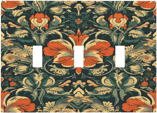 Decorative Switch Plates William Morris Abstract Floral Plant Pattern Orangeyellowgreen 3 Gang Wall Plate Triple Toggle Light Switch Cover Faceplate Electrical Wall Panels for Bedroom Decor