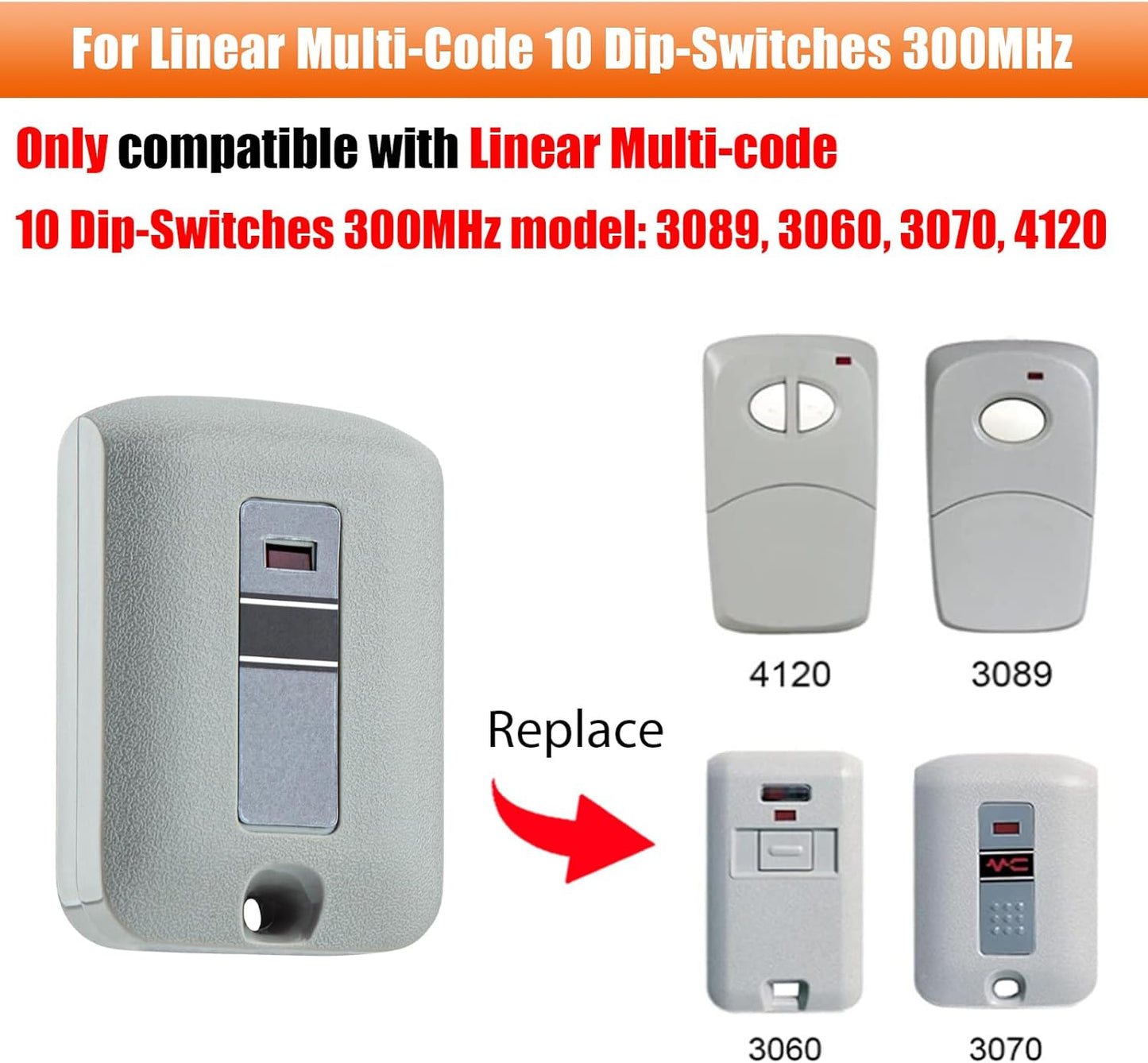 LAWOHO MCS307010 300MHz 10 Dip Switches 1-Channel Mini Key Ring Transmitter for Linear Multi-Code MCS308911, 3089, 3060, 3070, 4120 Gate Opener Garage Door Remote Control