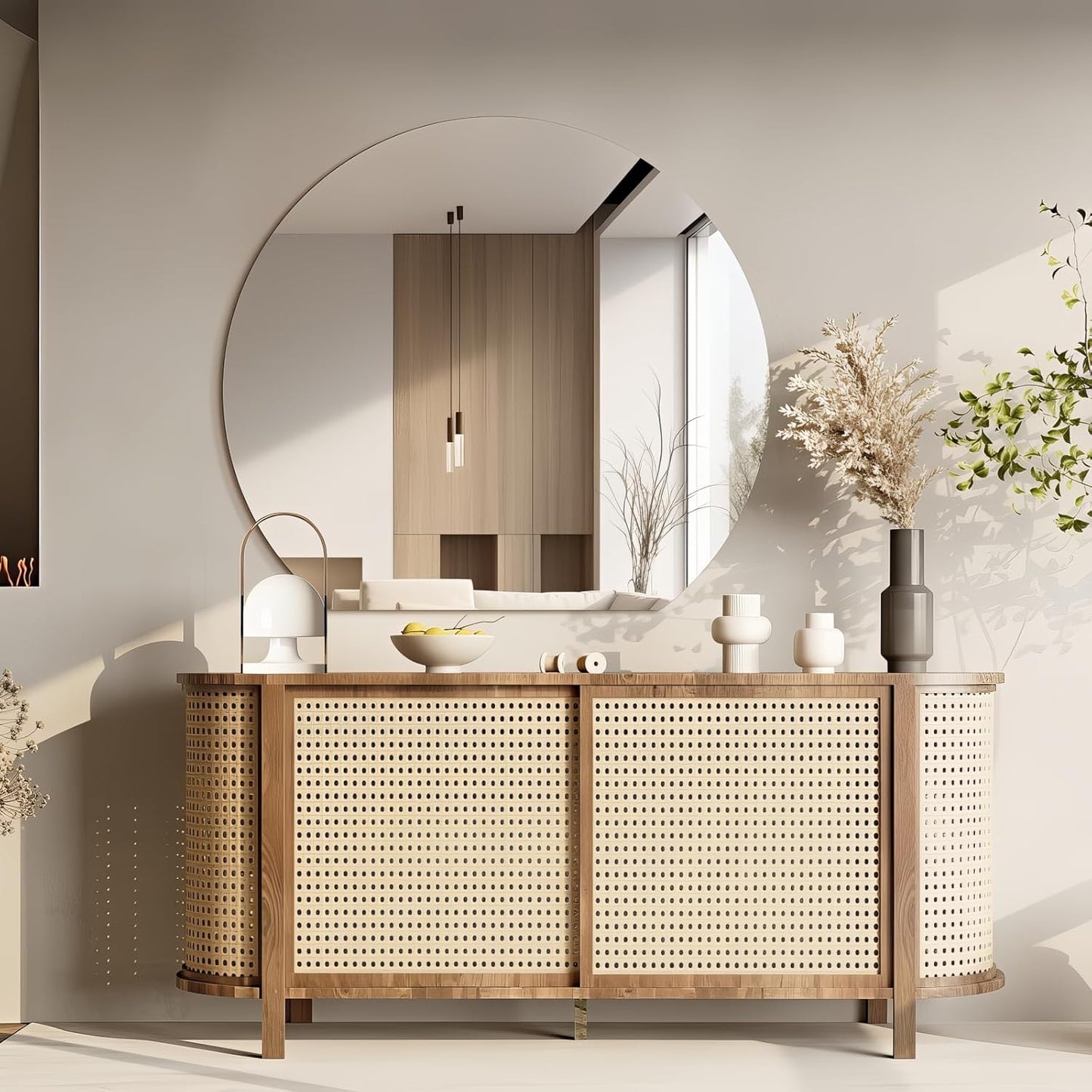 Half Moon Bathroom Mirror 36", Modern Frameless Wall Mirror, Hanging Decorative Vanity Mirror, Minimalist Explosion Proof Semi Circle Mirror for Living Room Bedroom Entryway, Down Cut