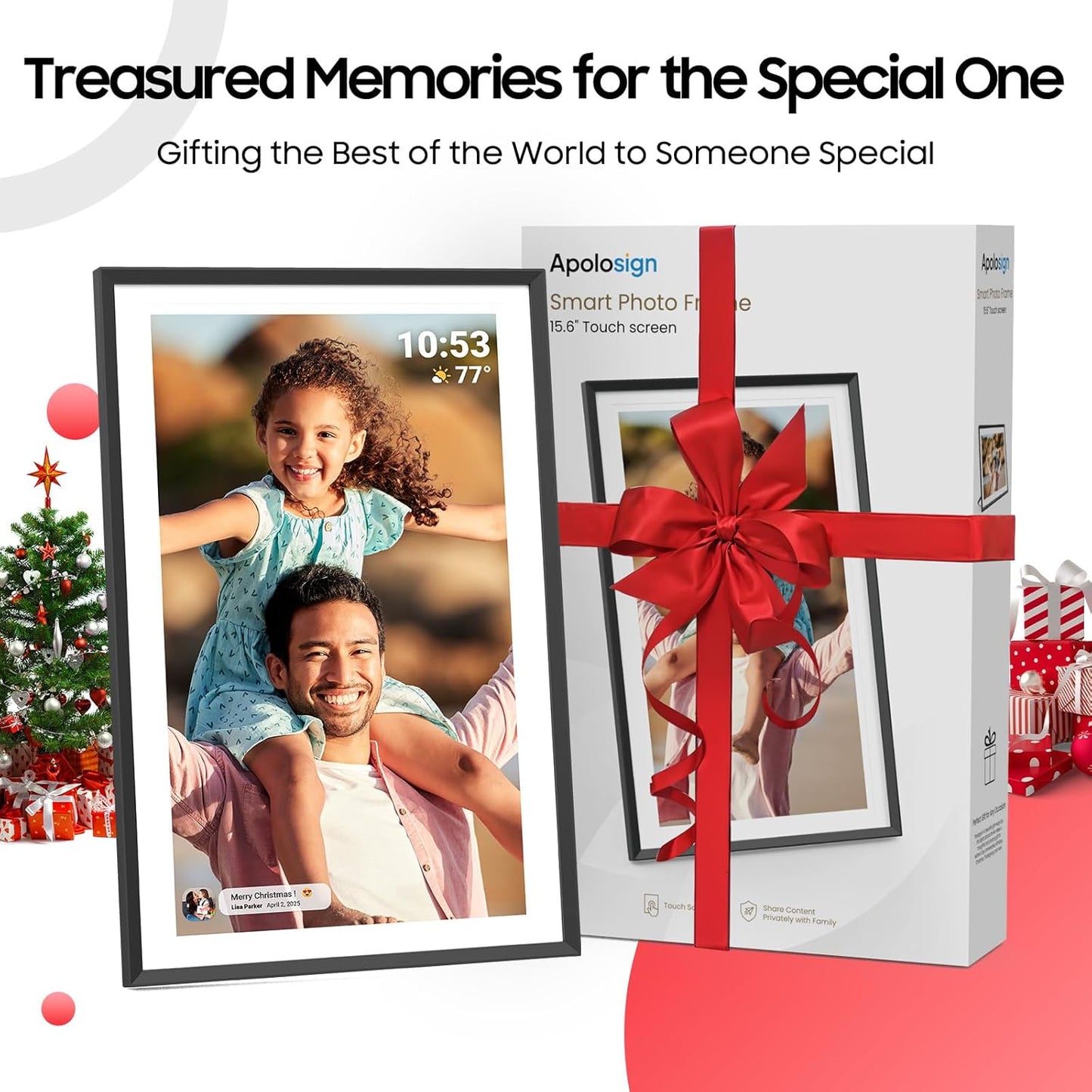 ApoloSign Digital Picture Frame 15.6 inch, WiFi Digital Photo Frame with 32GB Storage, 1920x1080 FHD IPS Touch Screen, Auto-Rotate, Easy Setup to Share Photos or Videos Instantly via Frameo App