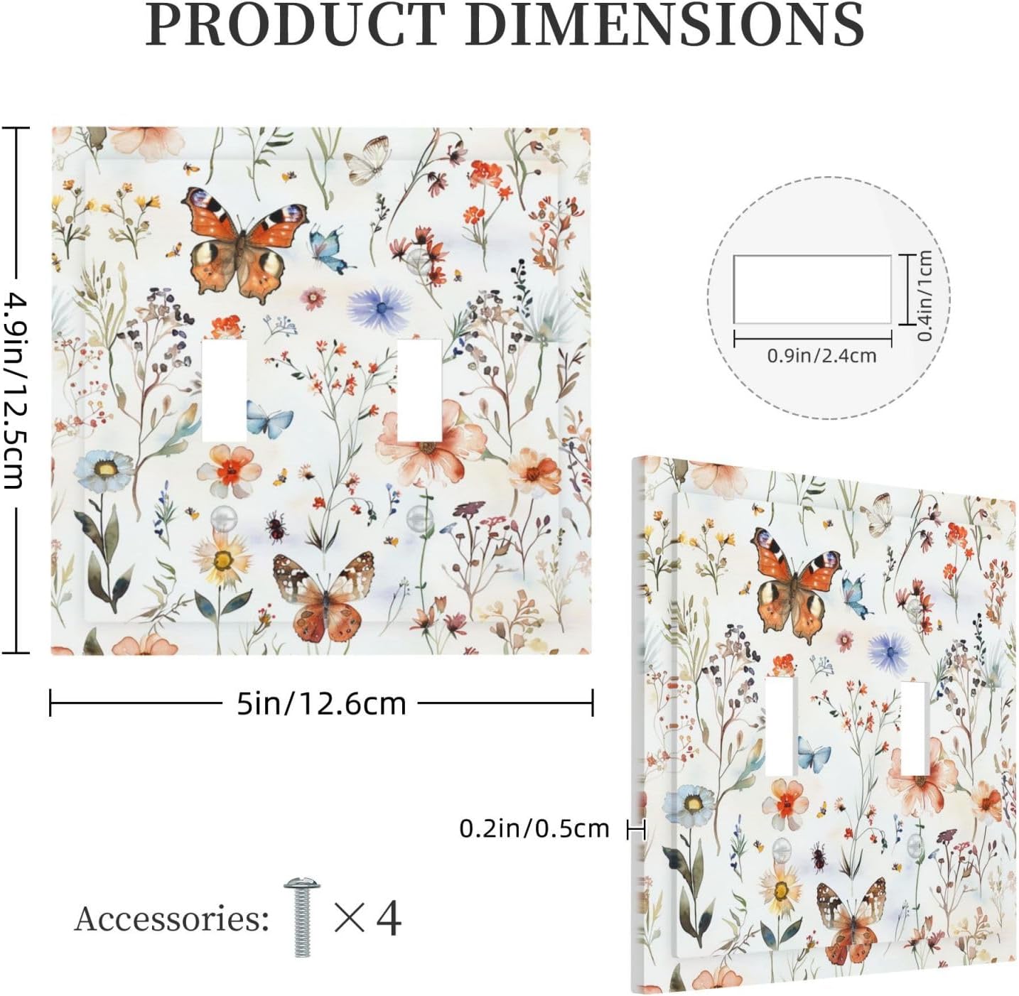 Decorative Switch Plates Butterfly Floral Boho Multicolor Flower Leave 2 Gang Double Toggle Outlet Light Switch Cover Wall Plate Electrical Faceplate for Bed Room living Room Decor