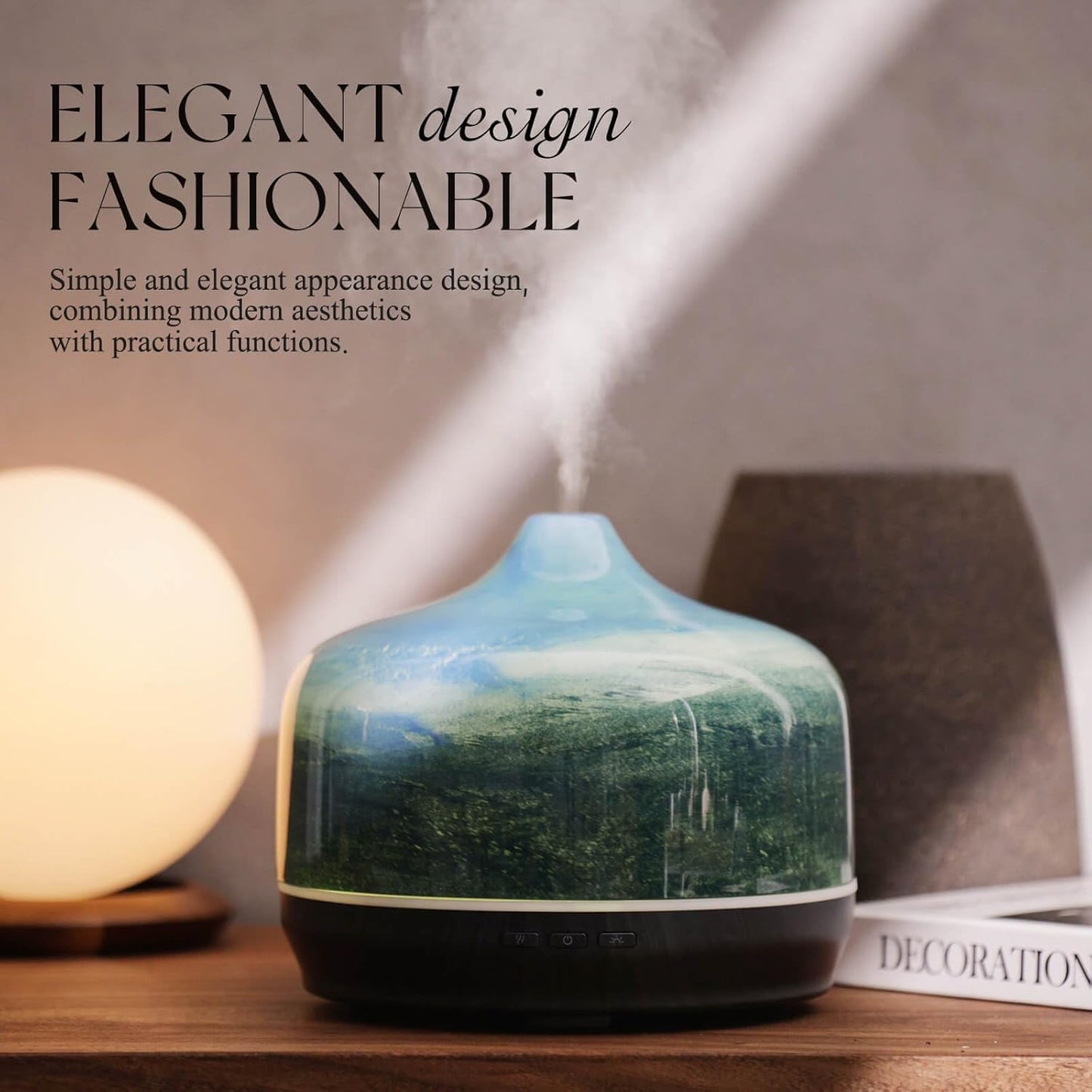 Porseme 500ml Glass Essential Oil Diffuser Aromatherapy Ultrasonic Cool Mist Humidifier 15-21 Running Hours Waterless Auto-Off Air Diffusers for Sleeping Yoga Office Working Spa and Rest (Dreamy Blue)
