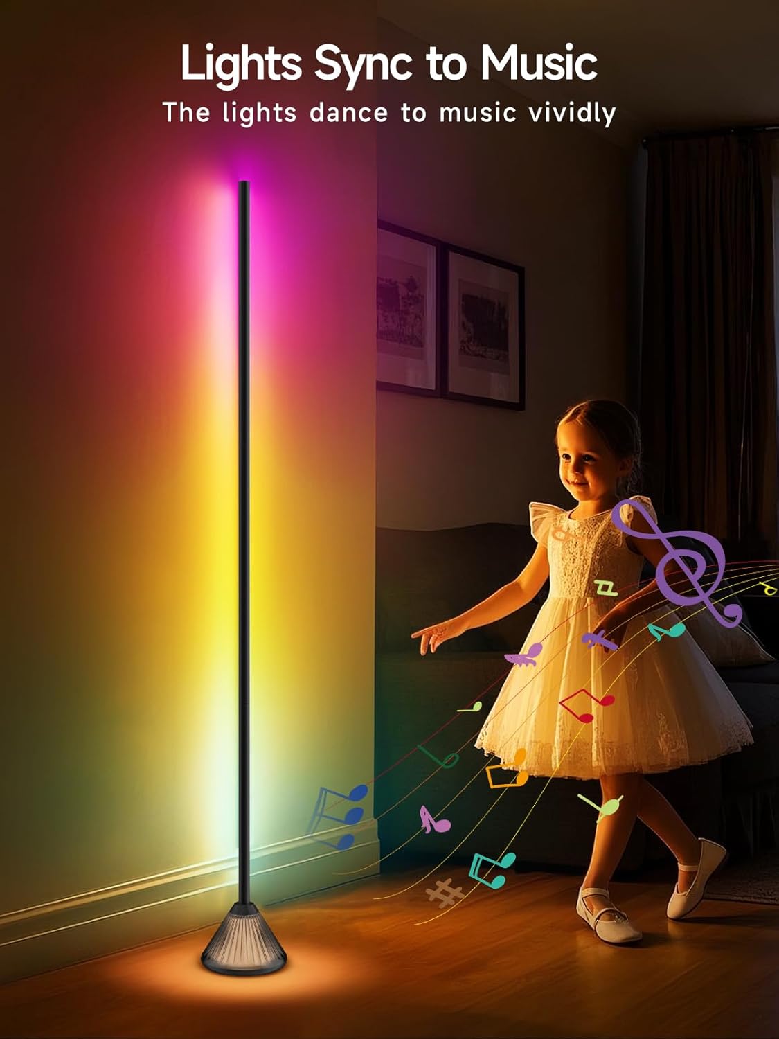 Corner Floor Lamp, Smart RGB LED Corner Lamp with App & Remote Control, Music Sync, Scene Modes, Modern Ambient Lighting Floor Lamp for Living Room, Bedroom, Gaming Room Decor
