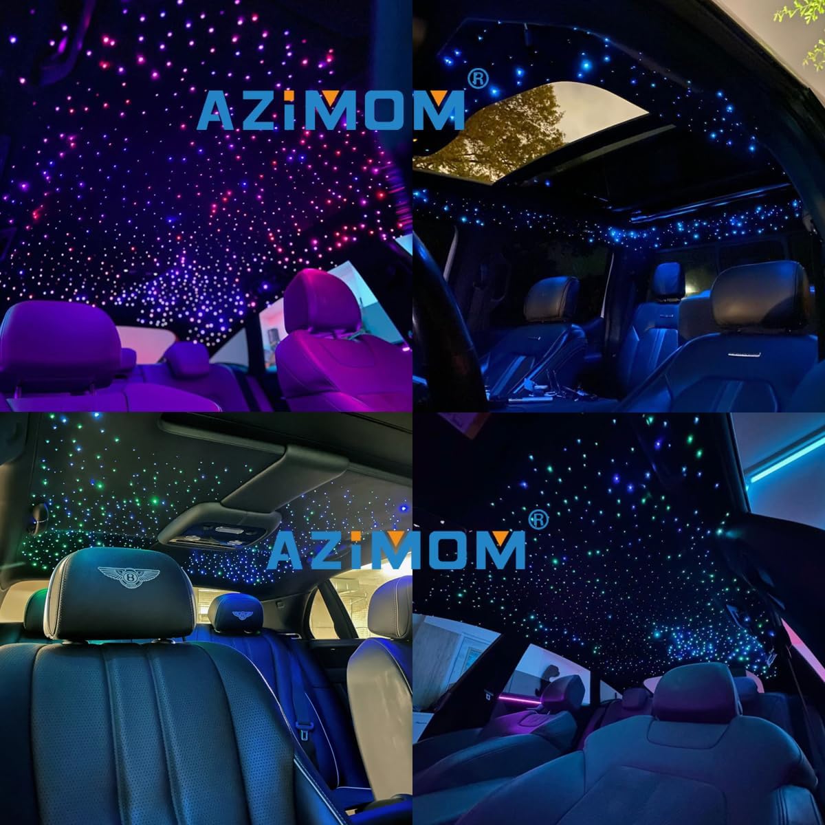 AZIMOM Dual Color 20W Twinkle Fiber Optic Starlight Kits 600pcs*0.03in*9.8ft Fiber Strands End Glow Sound Activated Remote APP Control RGBW Light Source Home Car Ceiling Headliner Décor